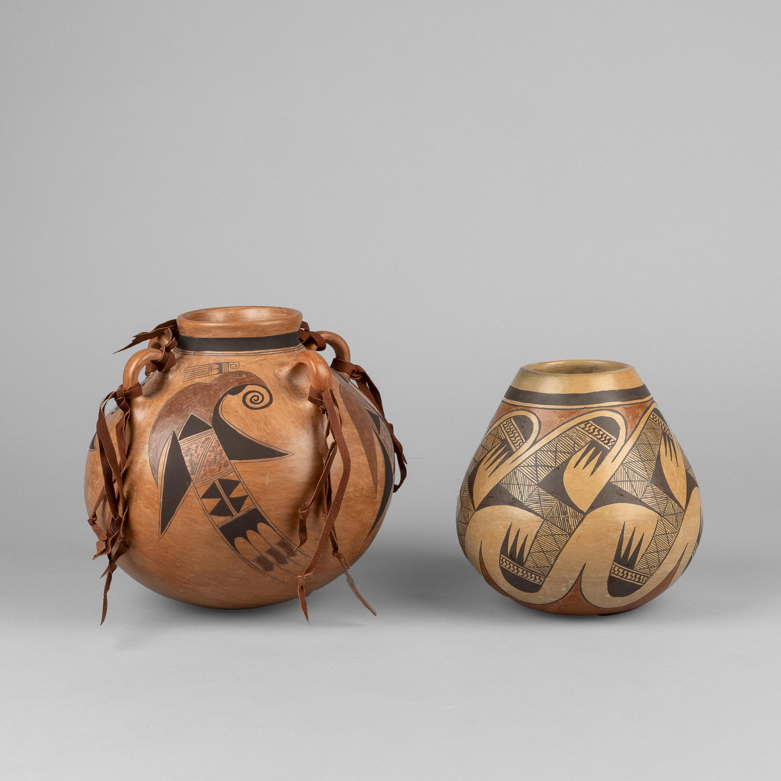 Jean Sahme + Daisy Hooee Nampeyo, Two Polychrome Pottery Vessels, ca. 1980 (1 of 3)