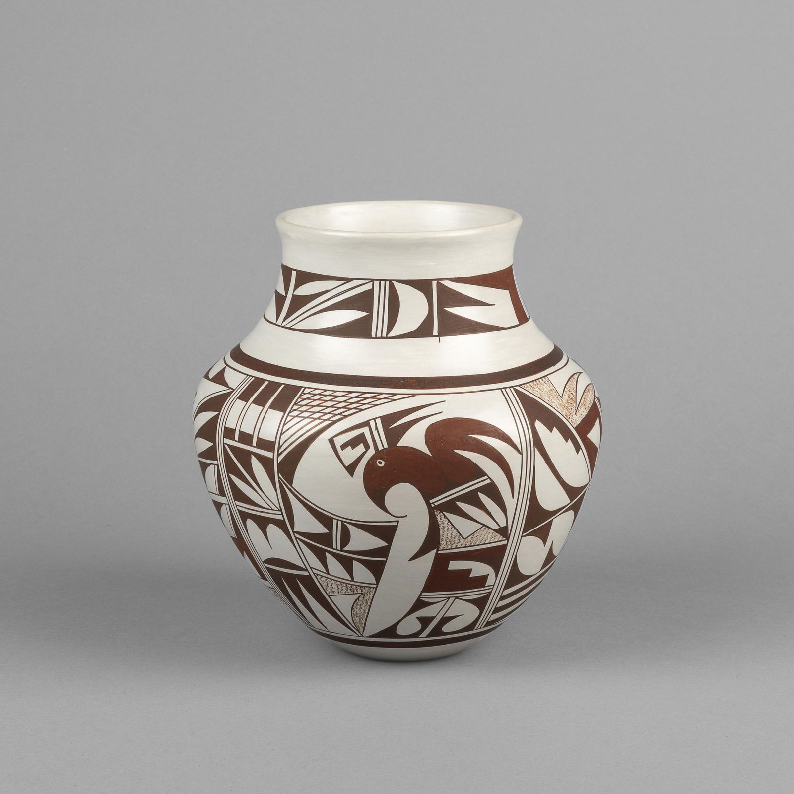 Joy [Frog Woman] Navasie, Polychrome Pot with Parrot Motifs, ca. 1995 (1 of 3)