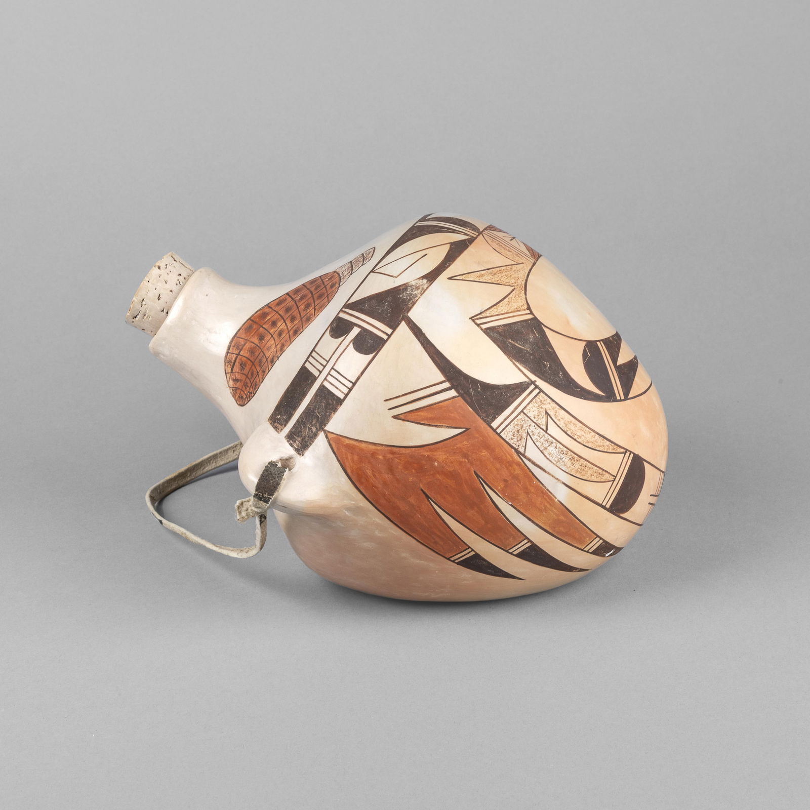 Pauline Setalla, Polychrome Canteen: Pauline SetallaHopi, b. 1930Polychrome Canteen, ca. 1950fired clayinscribed: [artist's cipher] / Pauline / Setalla6 3/4 x 10 x 9 1/4 in. (17.1 x 25.4 x 23.5 cm.) Private Collection, New Mexico