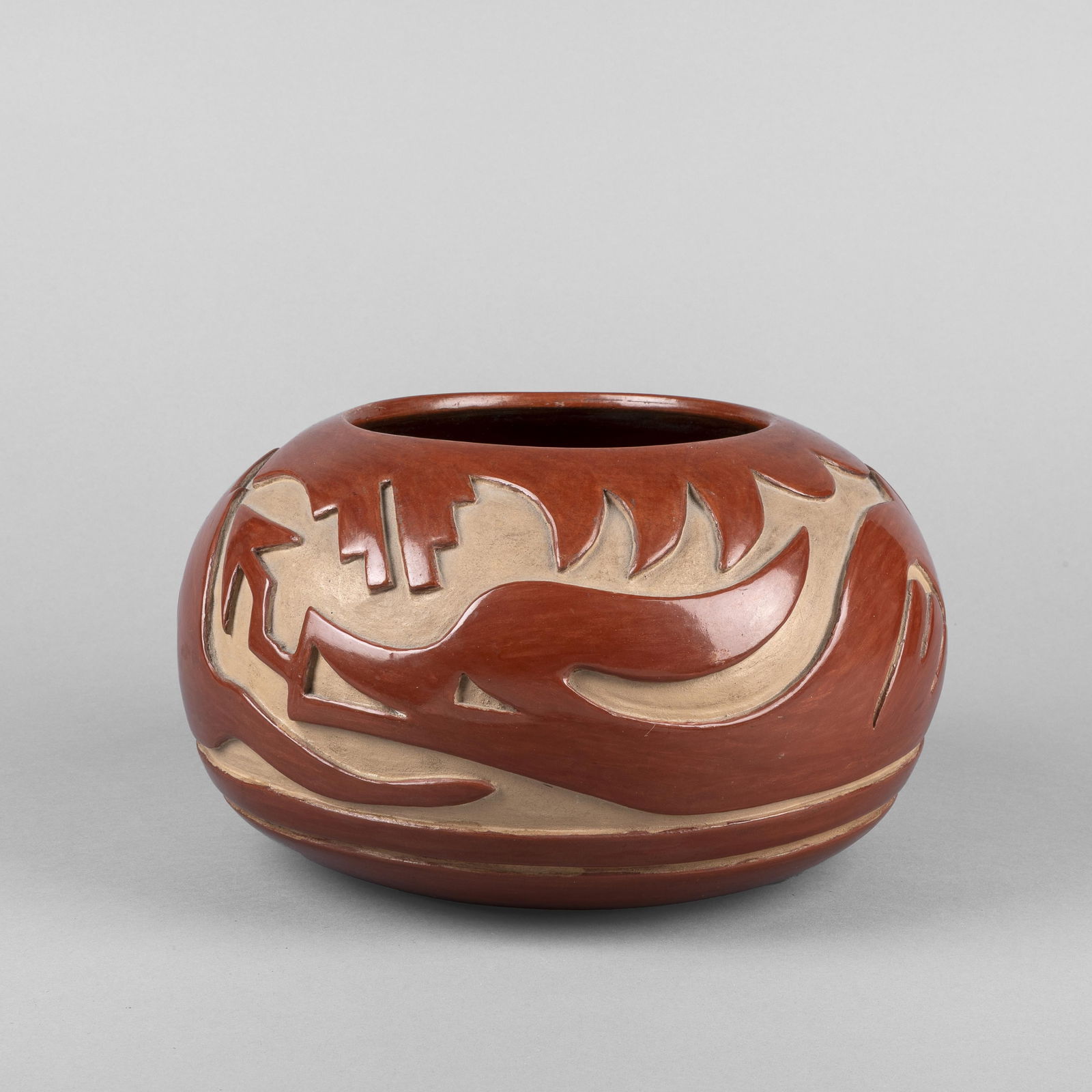 Teresita Naranjo, Carved Redware Bowl with Avanyu Design (1 of 4)
