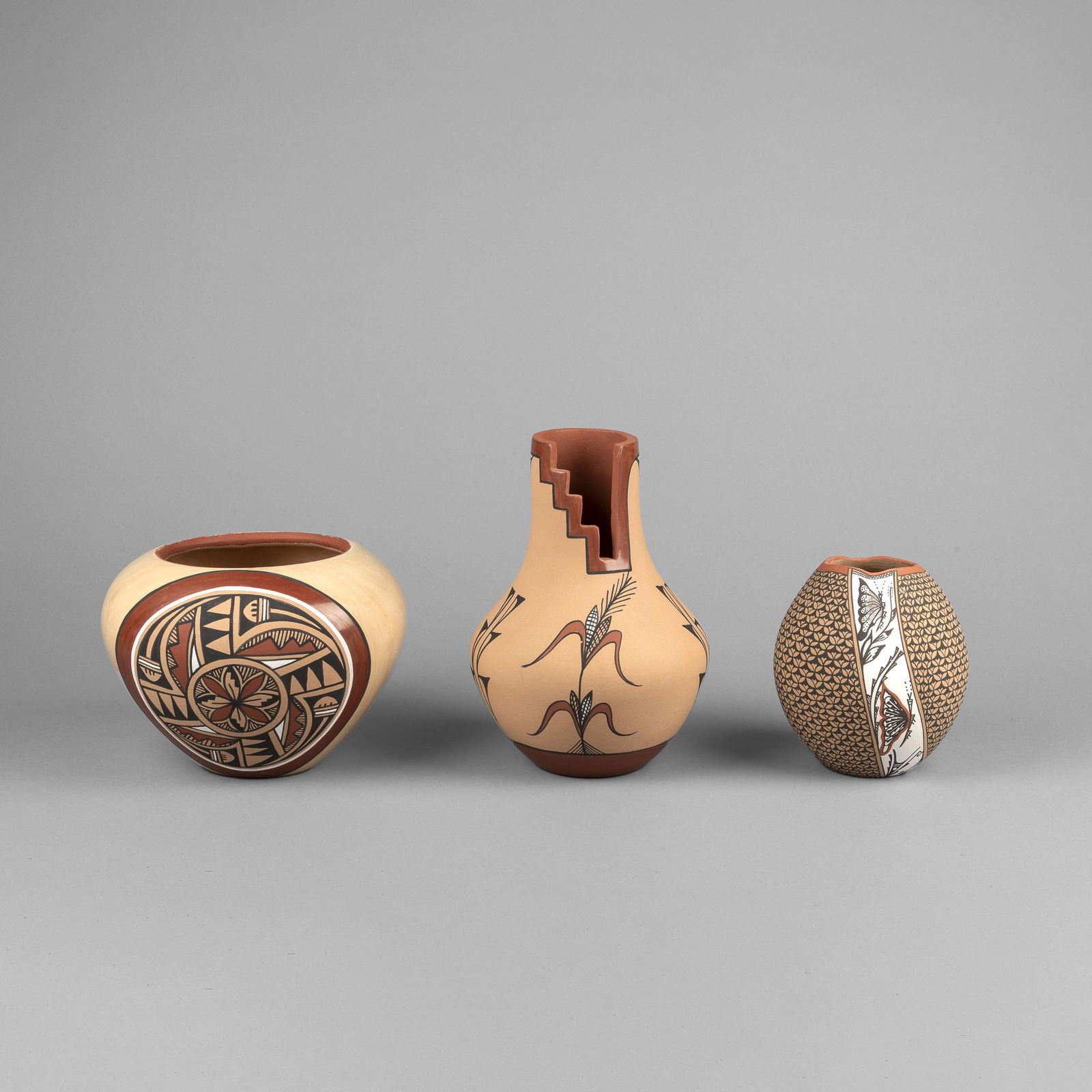 Clara Gachupin + Maxine Andrew Yepa, Group of Three Polychrome Pots (1 of 3)