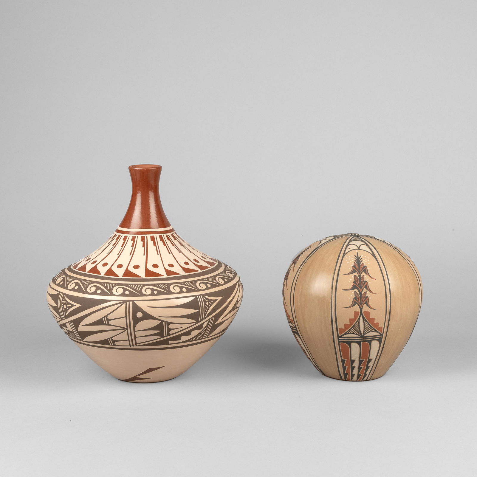 Geraldine Sandia + Ponca Fragua, Two Polychrome Pottery Vessels (1 of 4)