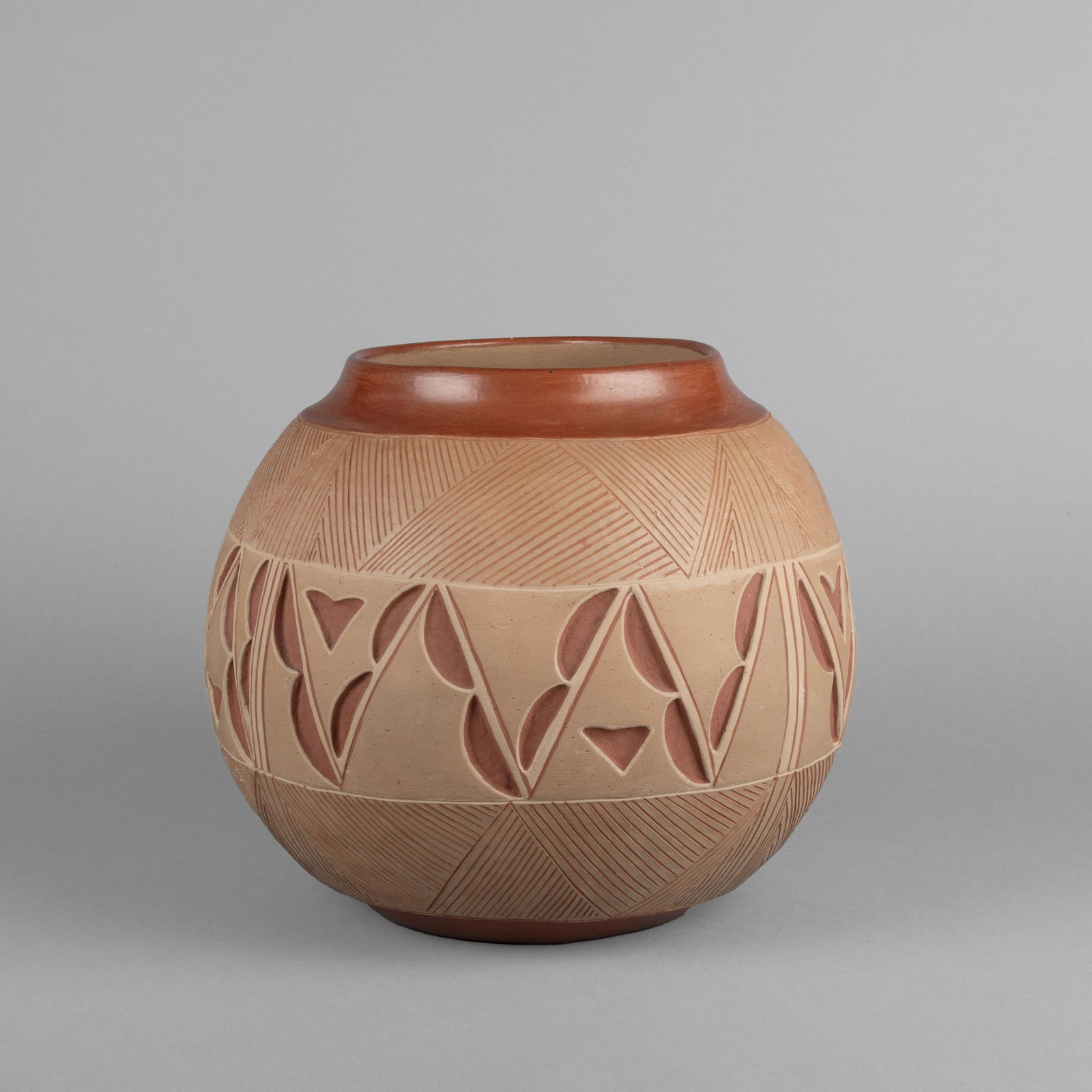 Tomasita Montoya, Micaceous Pot with Carved and Incised Geometric Designs, ca. 1965 (1 of 3)