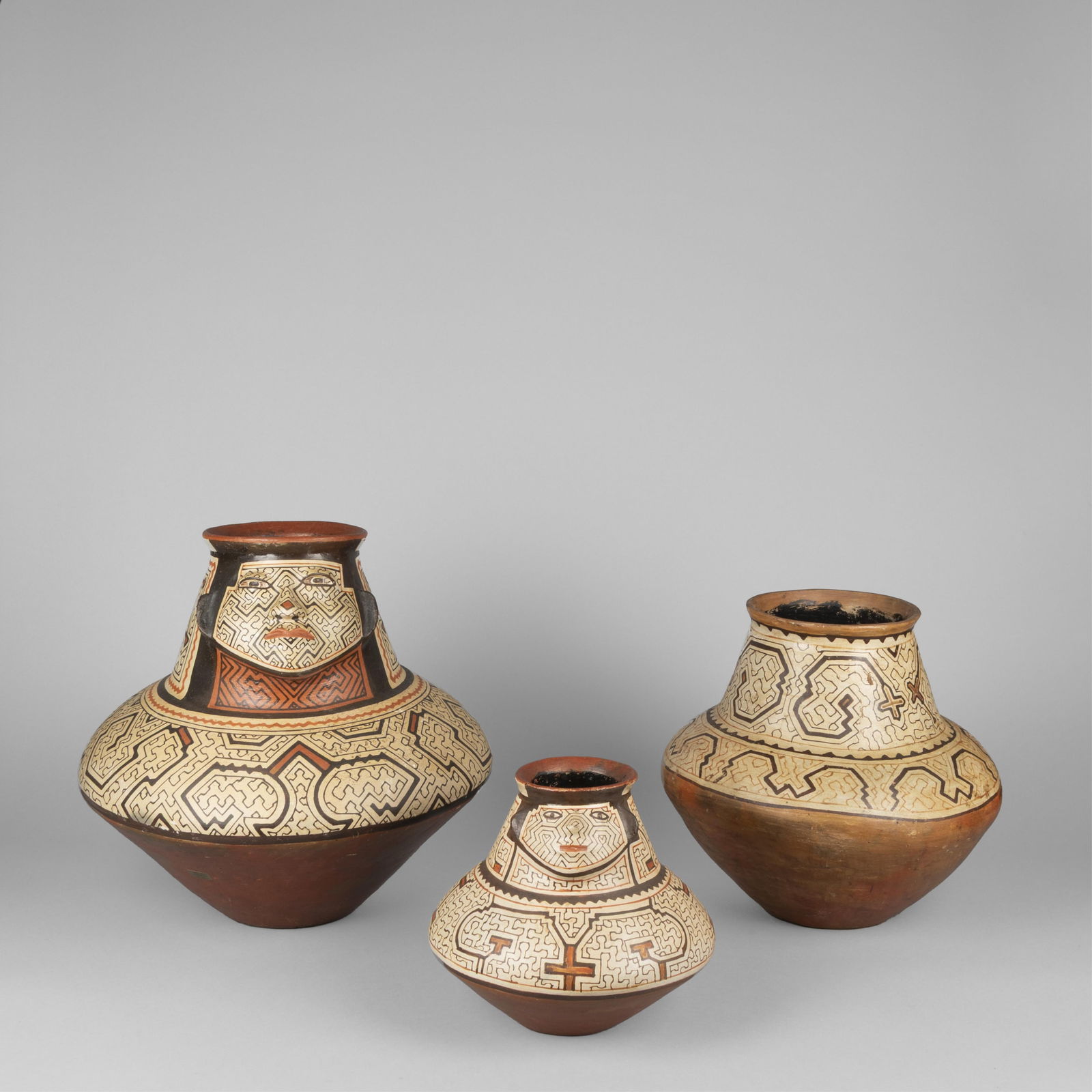 Shipibo, Group of Three Polychrome Pots (1 of 2)