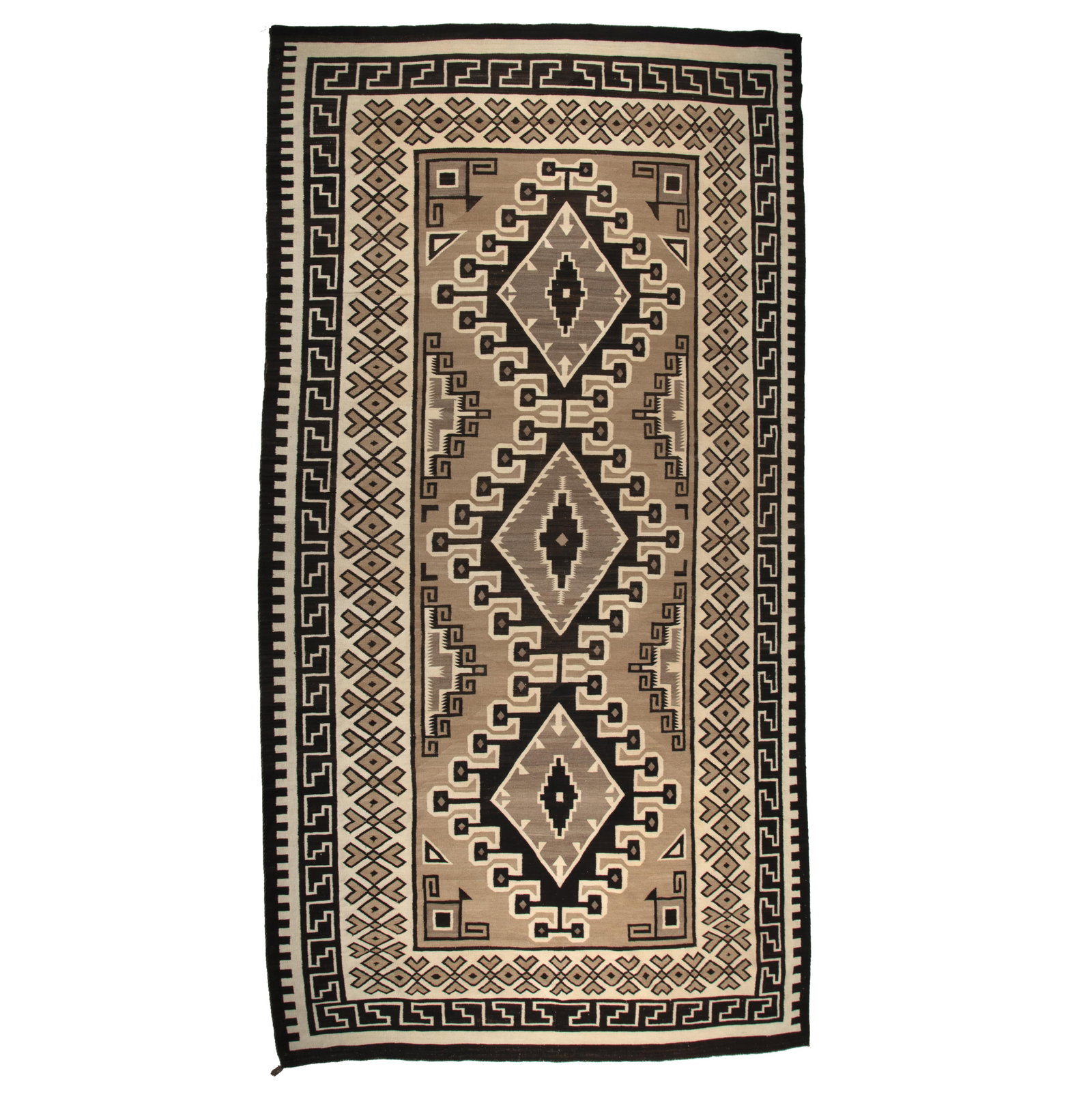 Diné (Navajo), Two Grey Hills Rug, ca. 1970: Diné (Navajo)Two Grey Hills Rug, ca. 1950hand spun wool, natural colors135 x 75 in. (342.9 x 190.5 cm.) Private Collection, Colorado