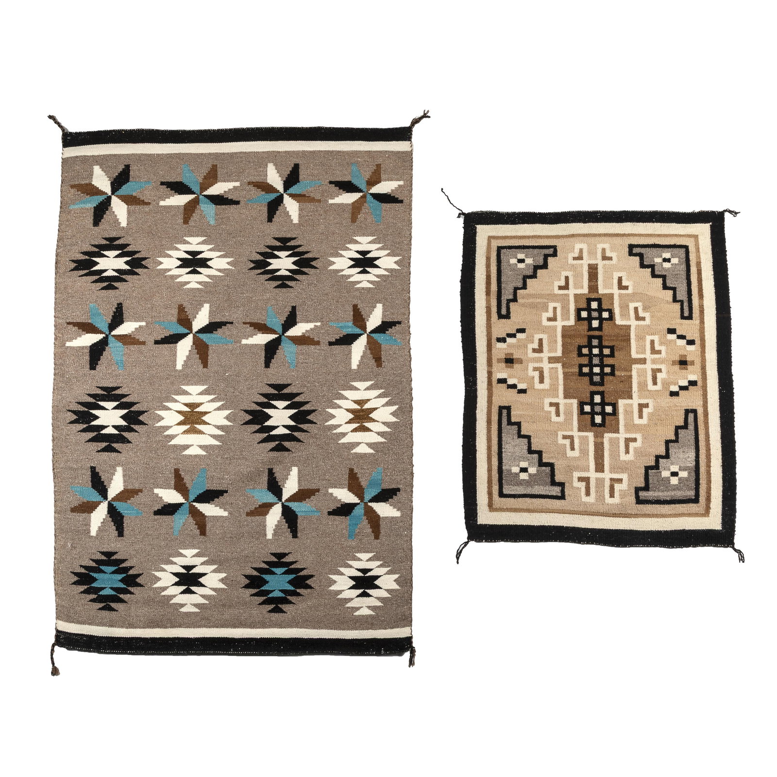 Diné (Navajo), Two Rugs: Crystal, ca. 1950 + Two Grey Hills, ca. 1970 (1 of 4)