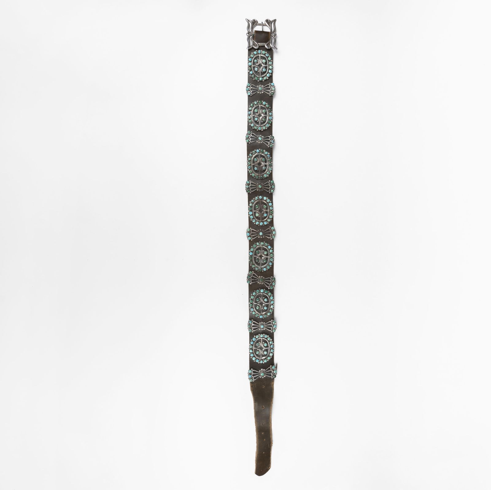 Attributed Zuni, Butterfly Concho Belt with Turquoise Cabochons, ca. 1945 (1 of 2)