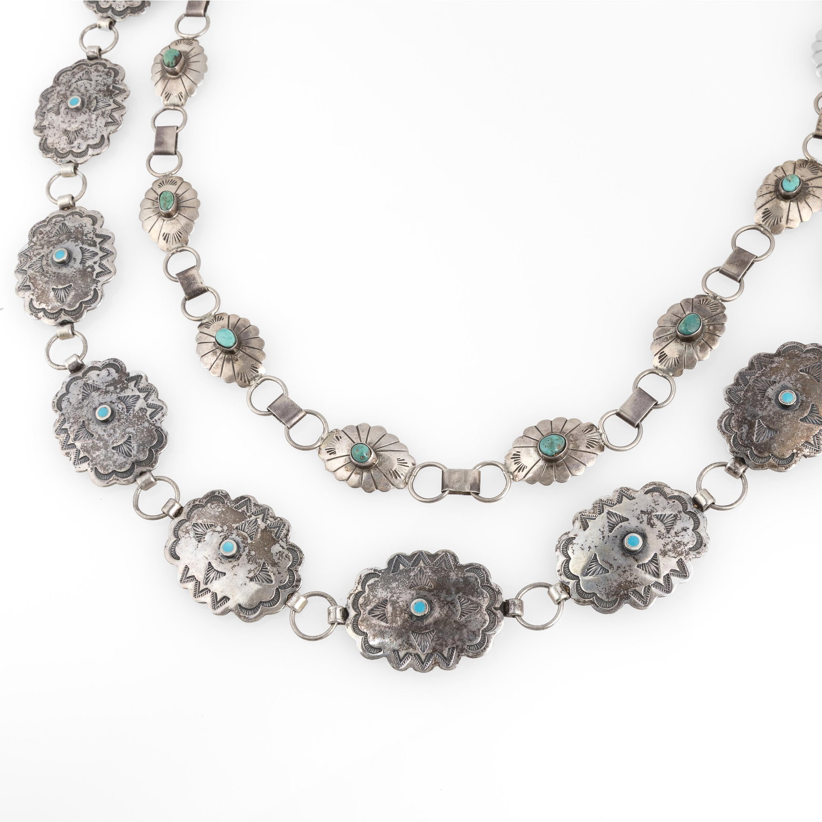 Frank Sandoval et al, Two Turquoise and Silver Concho Link Belts (1 of 3)