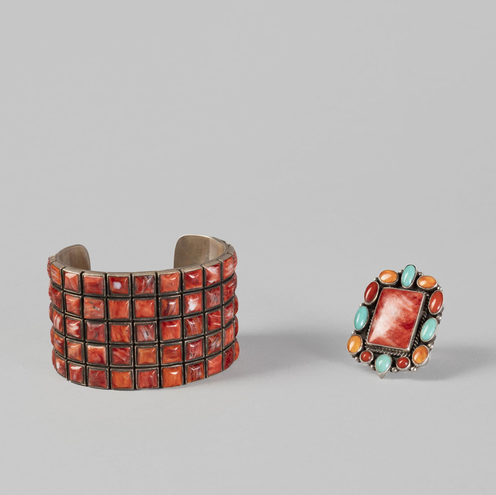 Federico Jimenez et al, Two Jewelry Items: Spiny Oyster Cuff + Multi-Stone Ring (1 of 2)
