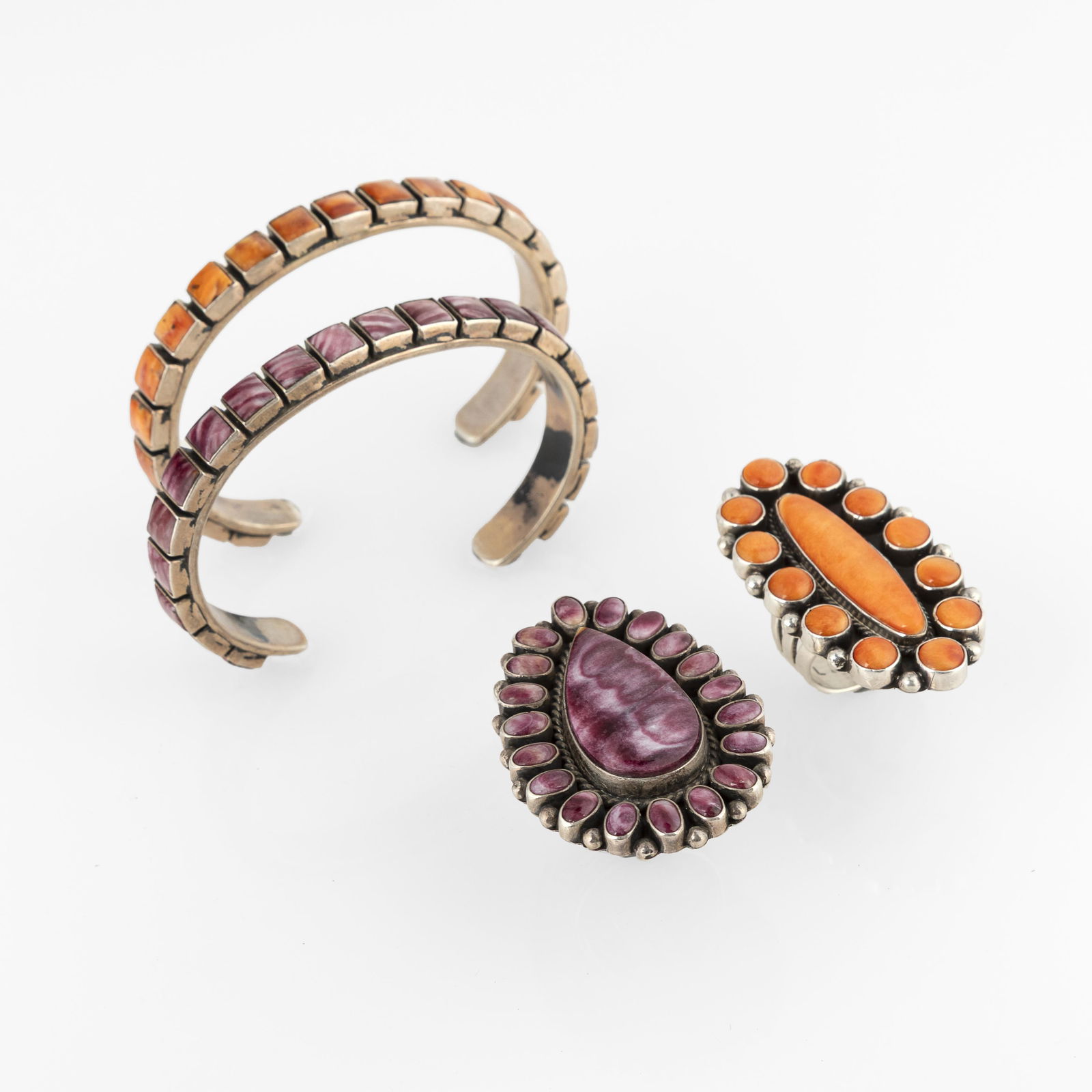 Federico Jimenez et al, Spiny Oyster Jewelry Set with Two Cuffs + Two Cluster Rings (1 of 3)