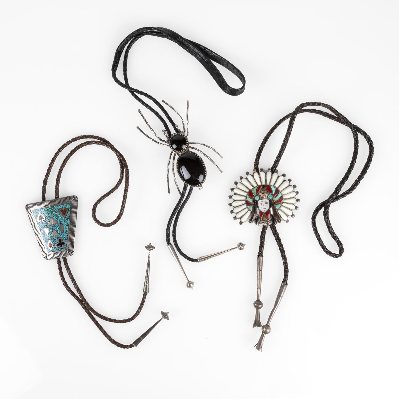 Zuni + Diné (Navajo) + Southwest Style, Group of Three Bolo Ties (1 of 3)