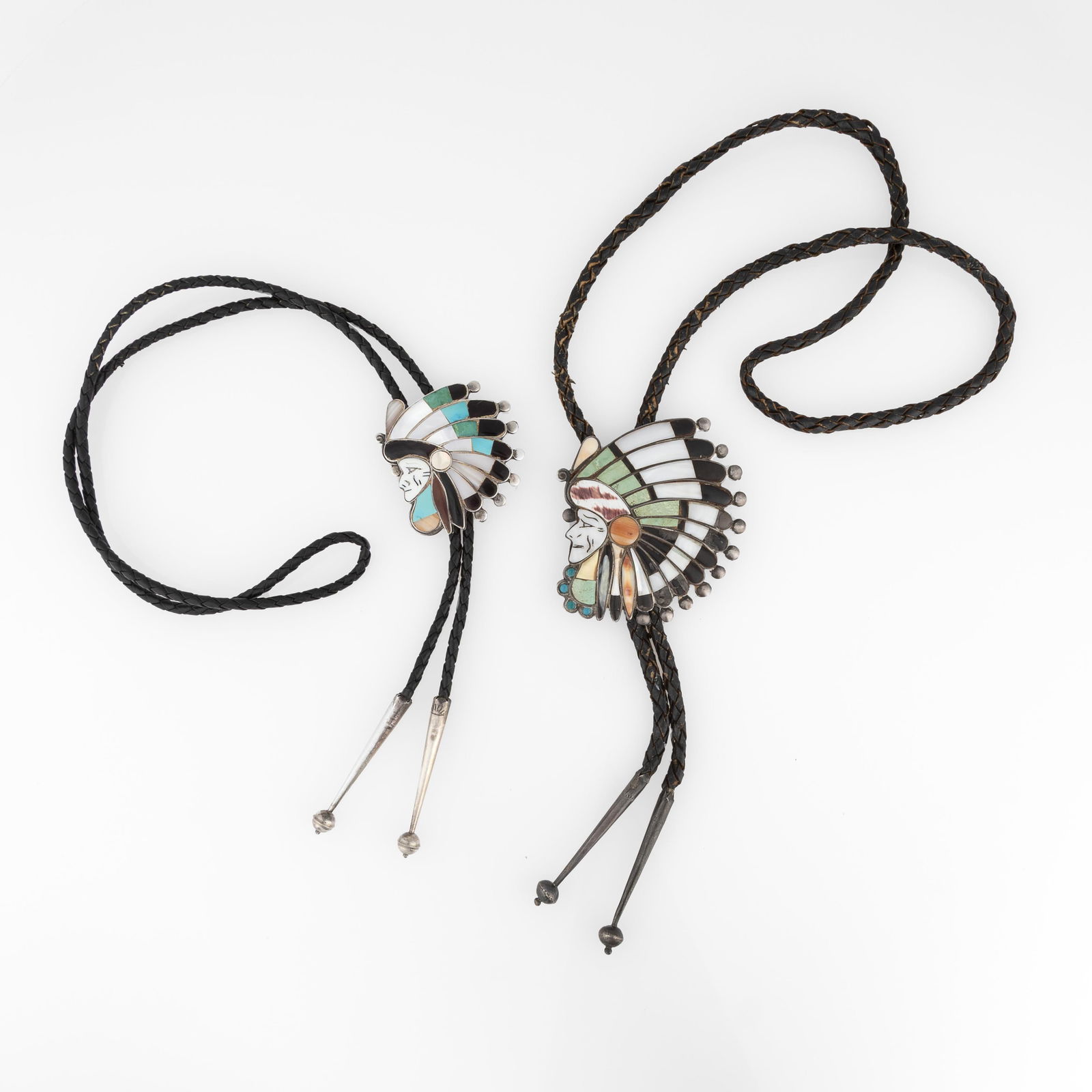 Ralph Quam, Two Mixed Stone Inlay Chief Bolo Ties, ca. 1965 (1 of 2)