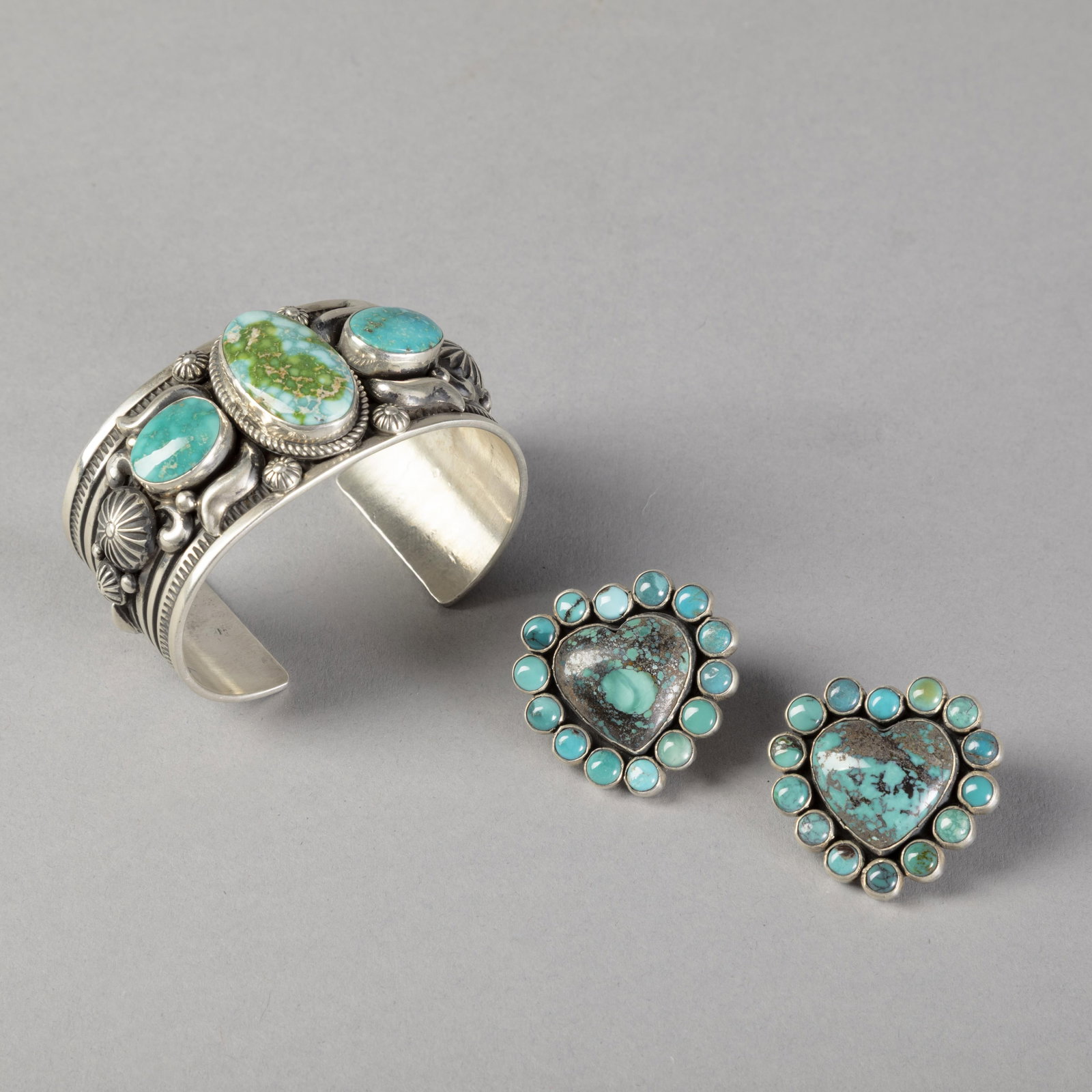 Albert Jake + Federico Jimenez, Turquoise Jewelry Set with Cuff + Cluster Earrings (1 of 2)