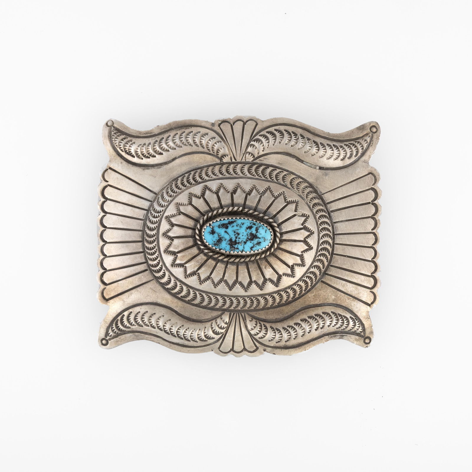 Carson Blackgoat, Sterling Belt Buckle with Turquoise Cabochon, ca. 1985 (1 of 2)