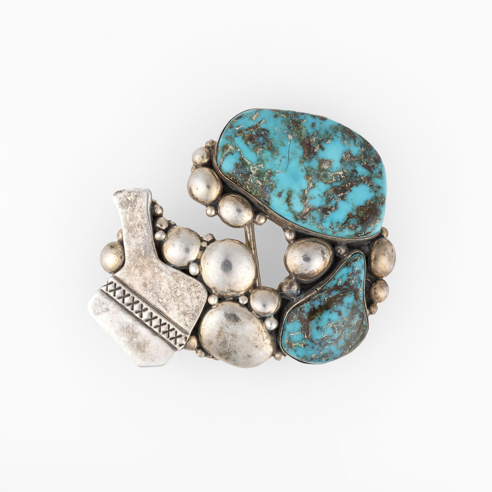 David Zachary, Sterling Silver Belt Buckle with Two Turquoise Cabochons, ca. 1985 (1 of 2)