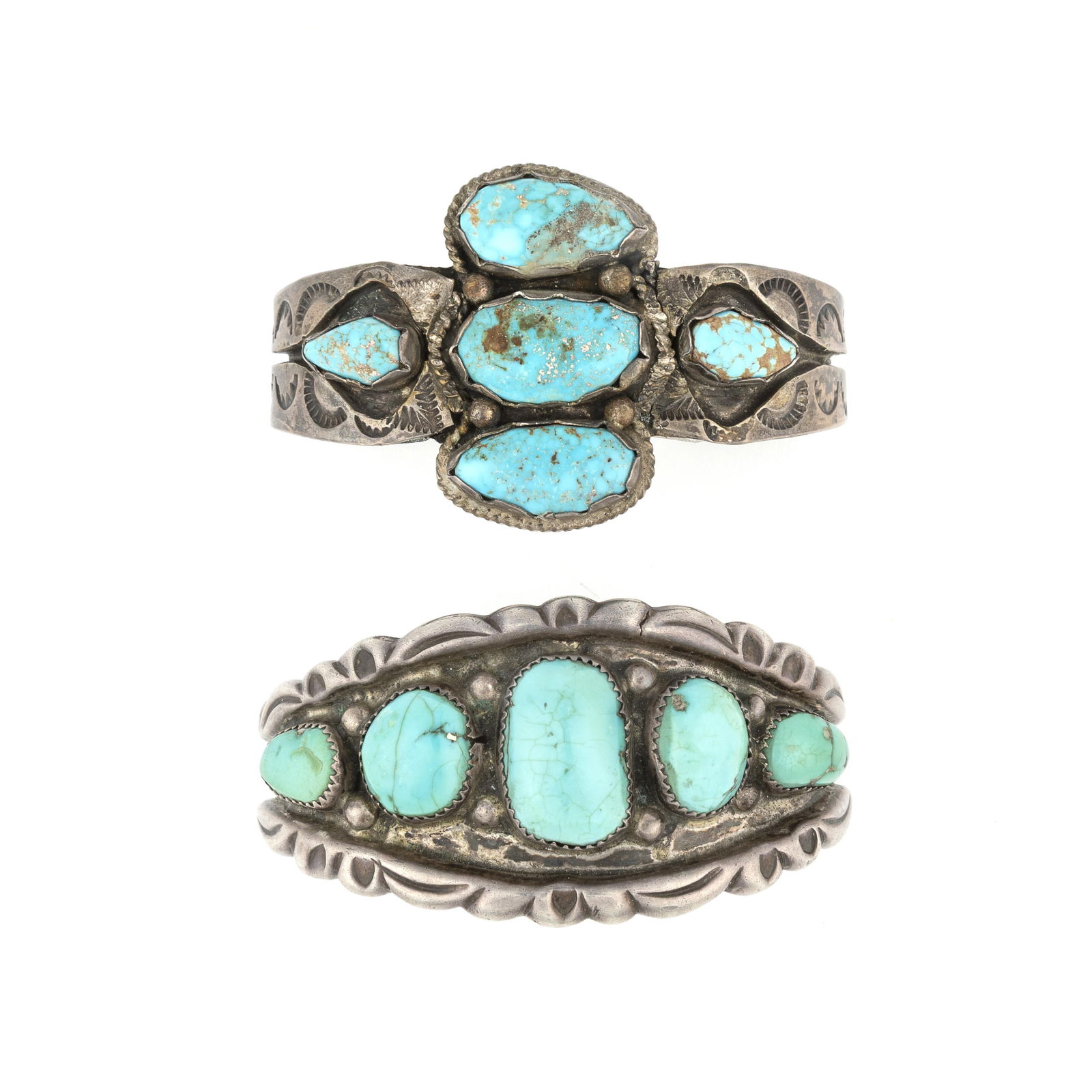 Horace Iule et al, Two Silver Cuffs with Turquoise Cabochons, ca. 1965 (1 of 3)
