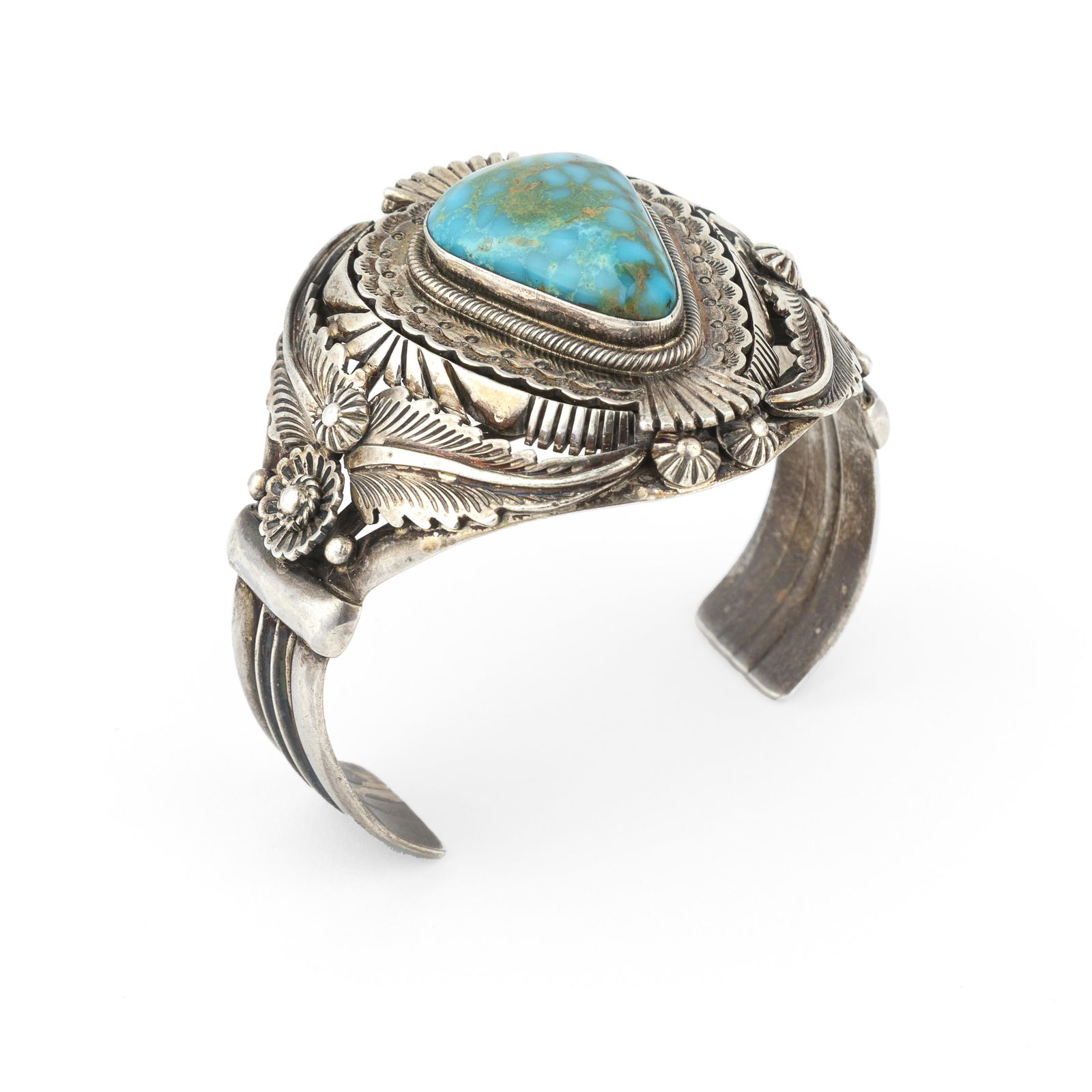 Mark Yazzie, Sterling Silver Cuff with Turquoise Cabochon (1 of 3)