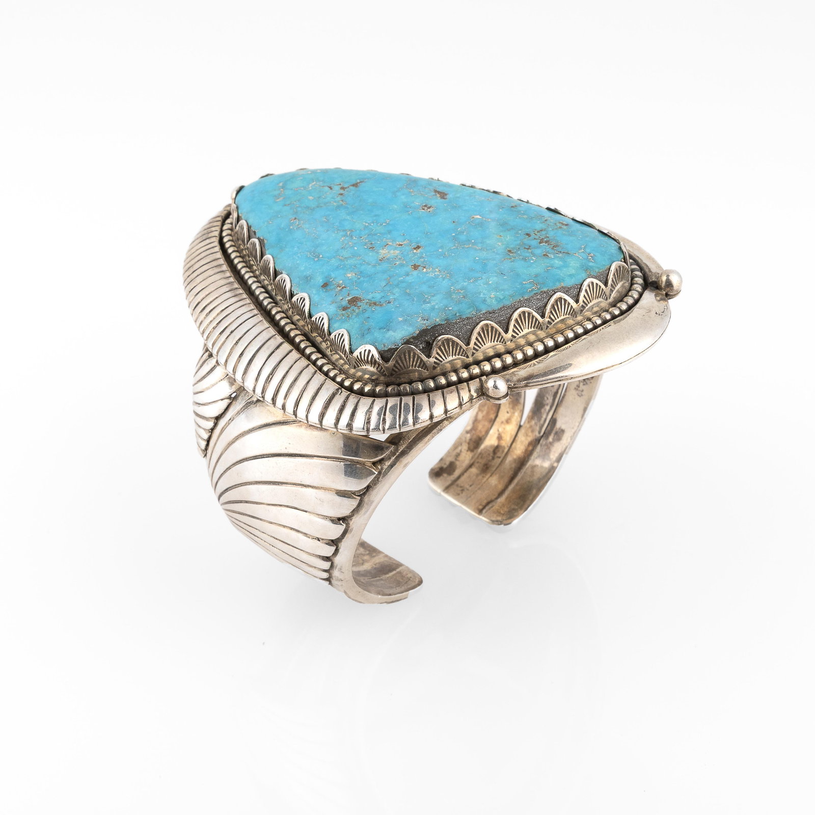 Diné (Navajo), Silver Cuff With Large Turquoise Cabochon, ca. 1985 (1 of 3)