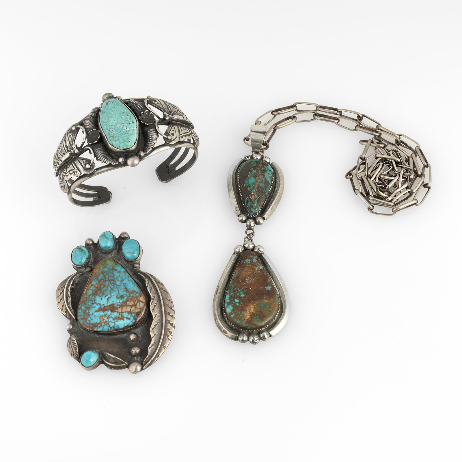 Attributed to [Alice] [Platero], Set of Three Silver and Turquoise Jewelry Items, ca. 1970 (1 of 5)