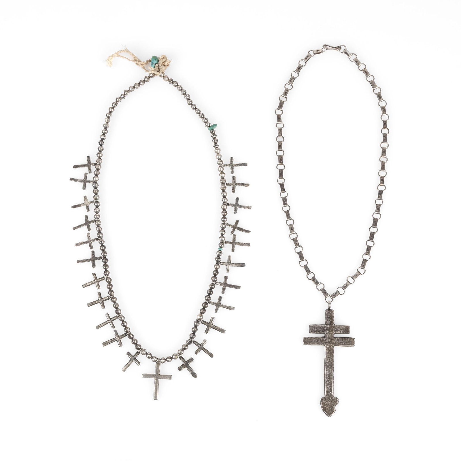 Attributed Diné (Navajo) + Southwest Style, Two Silver Cross Necklaces (1 of 3)