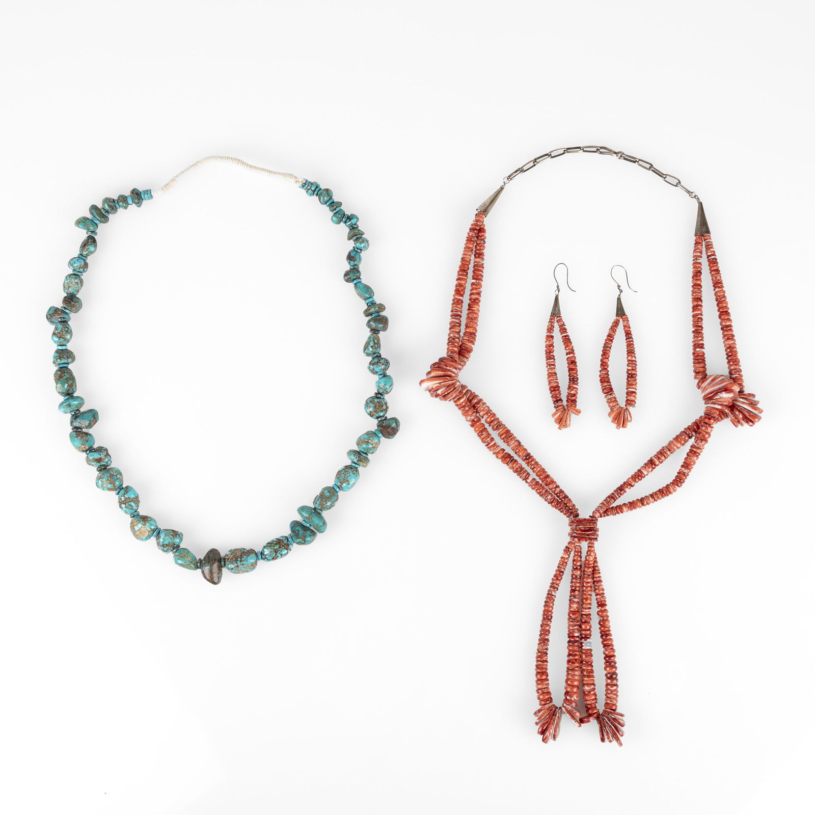 Attributed to [Louise] [Pete] et al, Group of Three Jewelry Items: Two Necklaces + Earrings, ca. (1 of 3)