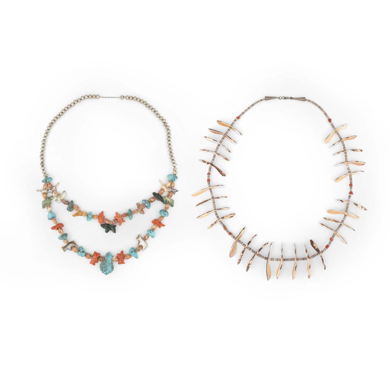 Zuni + Southwest Style, Set of Two Shell Necklaces: Mixed Stone Fetish + Shell Heishi (1 of 4)