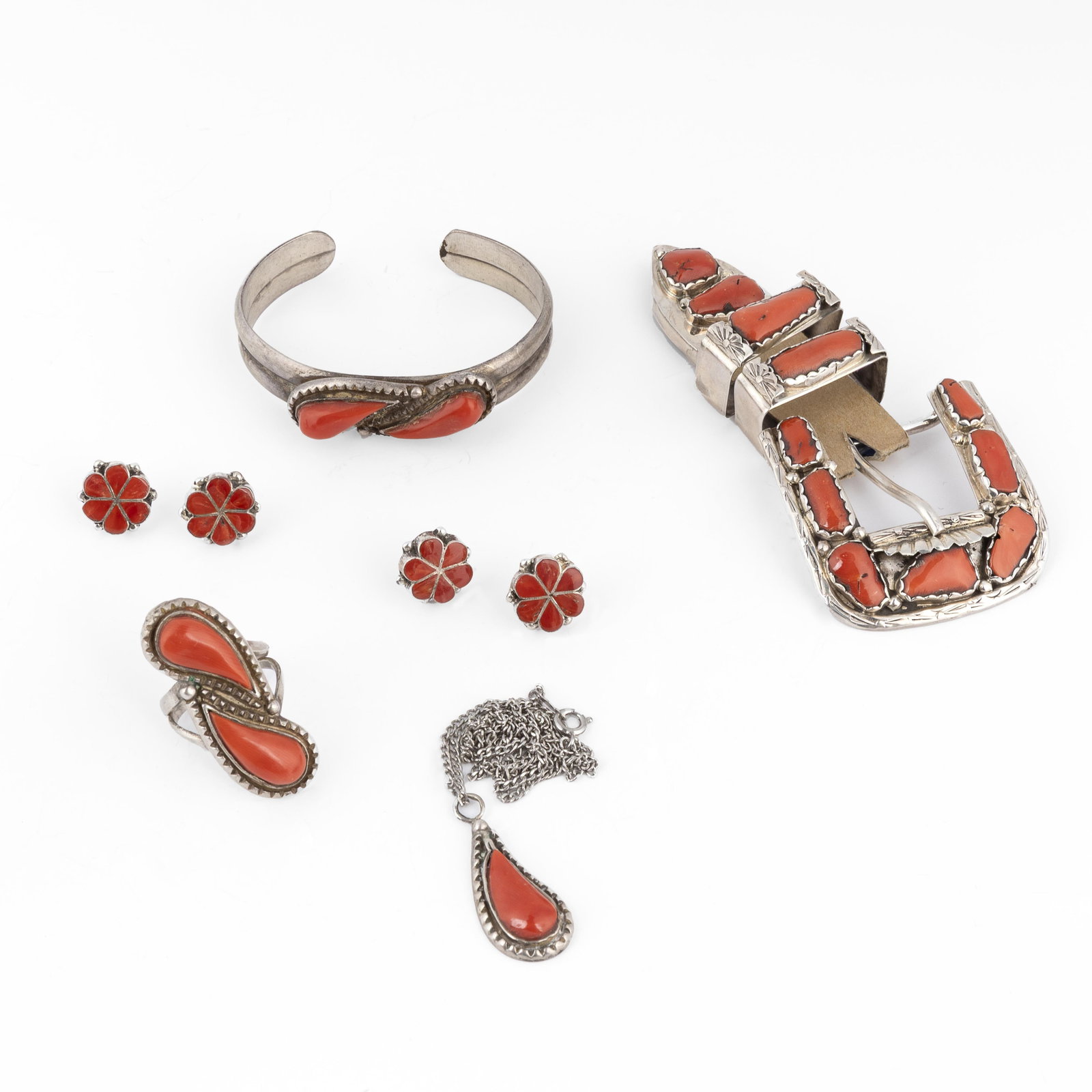 Angelita Cheama et al, Set of Six Coral and Silver Jewelry Items (1 of 2)