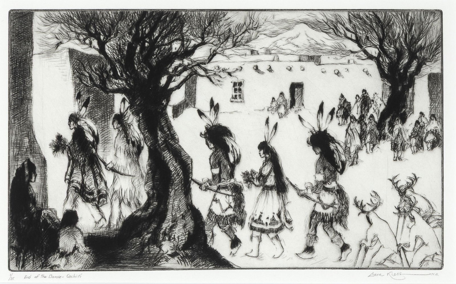 Gene Kloss, End of the Dance - Cochiti, 1978: Gene Kloss 1903 - 1996 End of the Dance - Cochiti, 1978 etching, drypoint, edition 1 of 25 editioned and titled lower left: 1/25 End of the Dance - Cochiti signed lower right: Gene KLoss N.A.