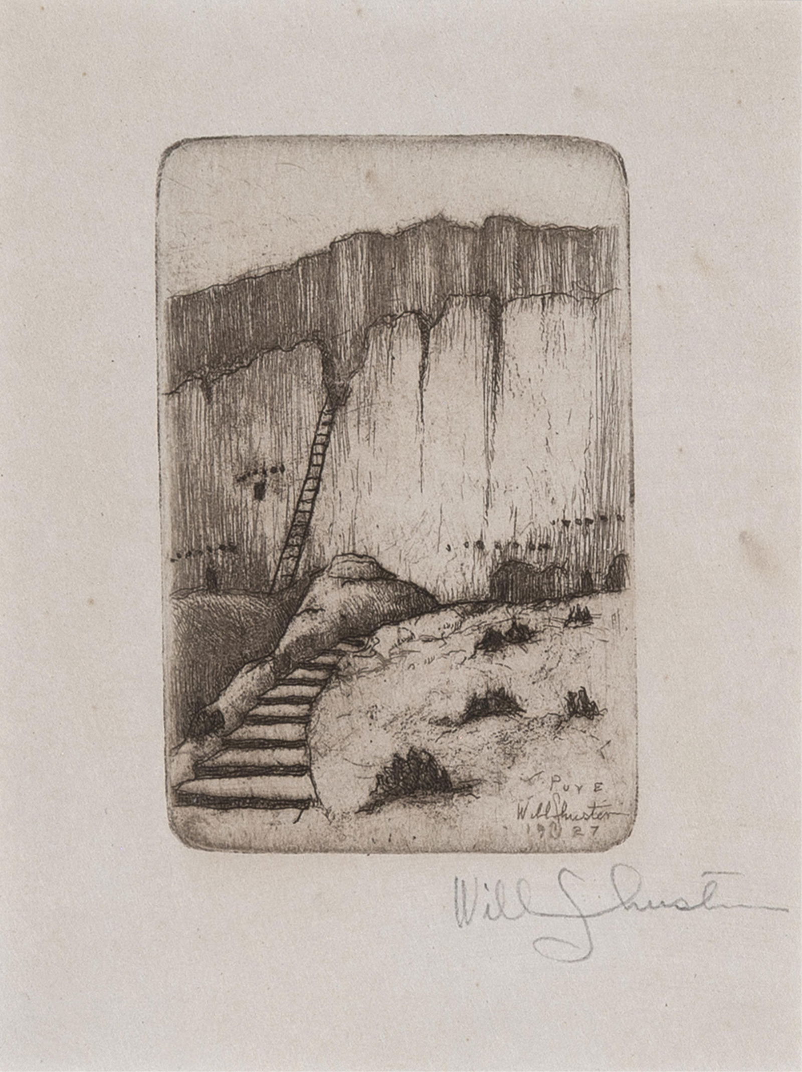 William Howard Shuster, Puye, 1927: William Howard Shuster Jr. 1893 - 1969 Puye, 1927 etching signed lower right: Will Schuster titled, signed, and dated in the plate lower right: PUYE / Will Schuster / 1927 4 3/8 x 3 1/2 in. (11.1 x