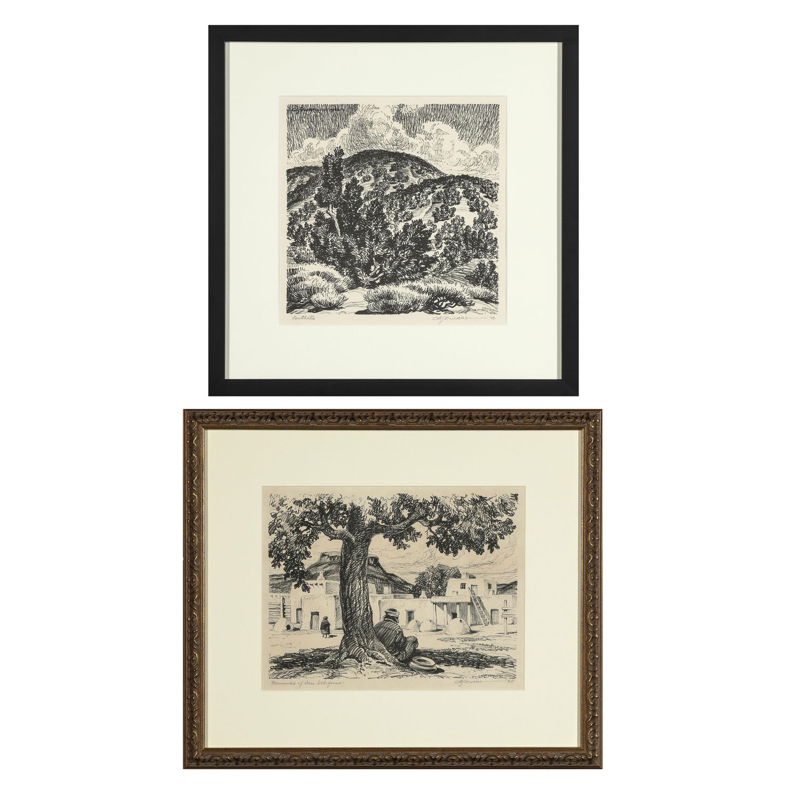 Coy Avon Seward, Two Lithographs: Foothills, 1926 + Memories of San Ildefonso, 1925 (1 of 6)