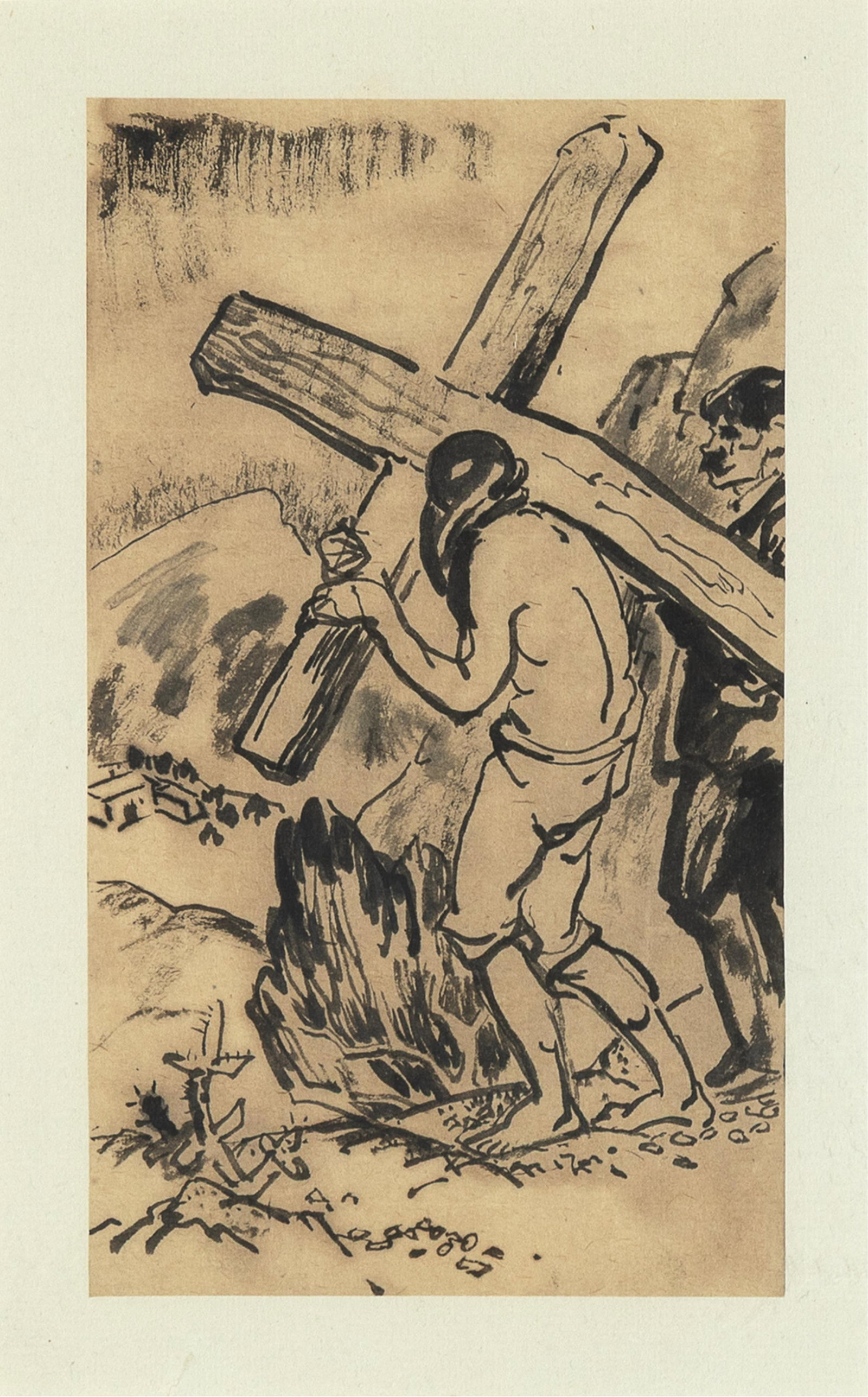 William Penhallow Henderson, Penitente Procession, ca. 1930: William Penhallow Henderson1877 - 1943Penitente Procession, ca. 1930ink on paper7 7/8 x 4 5/8 in. (20 x 11.7 cm.), sight: 9 1/4 x 6 in. (23.5 x 15.2 cm.), frame: 16 x 13 x 1 in. (40.6 x 33 x 2.5 cm.)