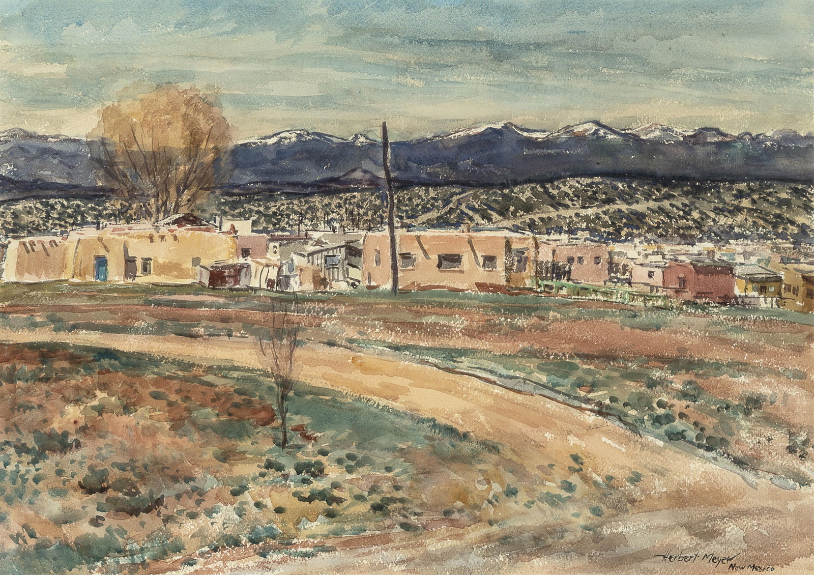 Herbert Meyer, New Mexico, ca. 1935: Herbert Meyer 1882 - 1960 New Mexico, ca. 1935 watercolor signed and titled lower right: Herbert Meyer / New Mexico 14 1/2 x 20 in. (36.8 x 50.8 cm.), frame: 20 3/4 x 26 3/4 x 1 in. (52.7 x 67.9 x