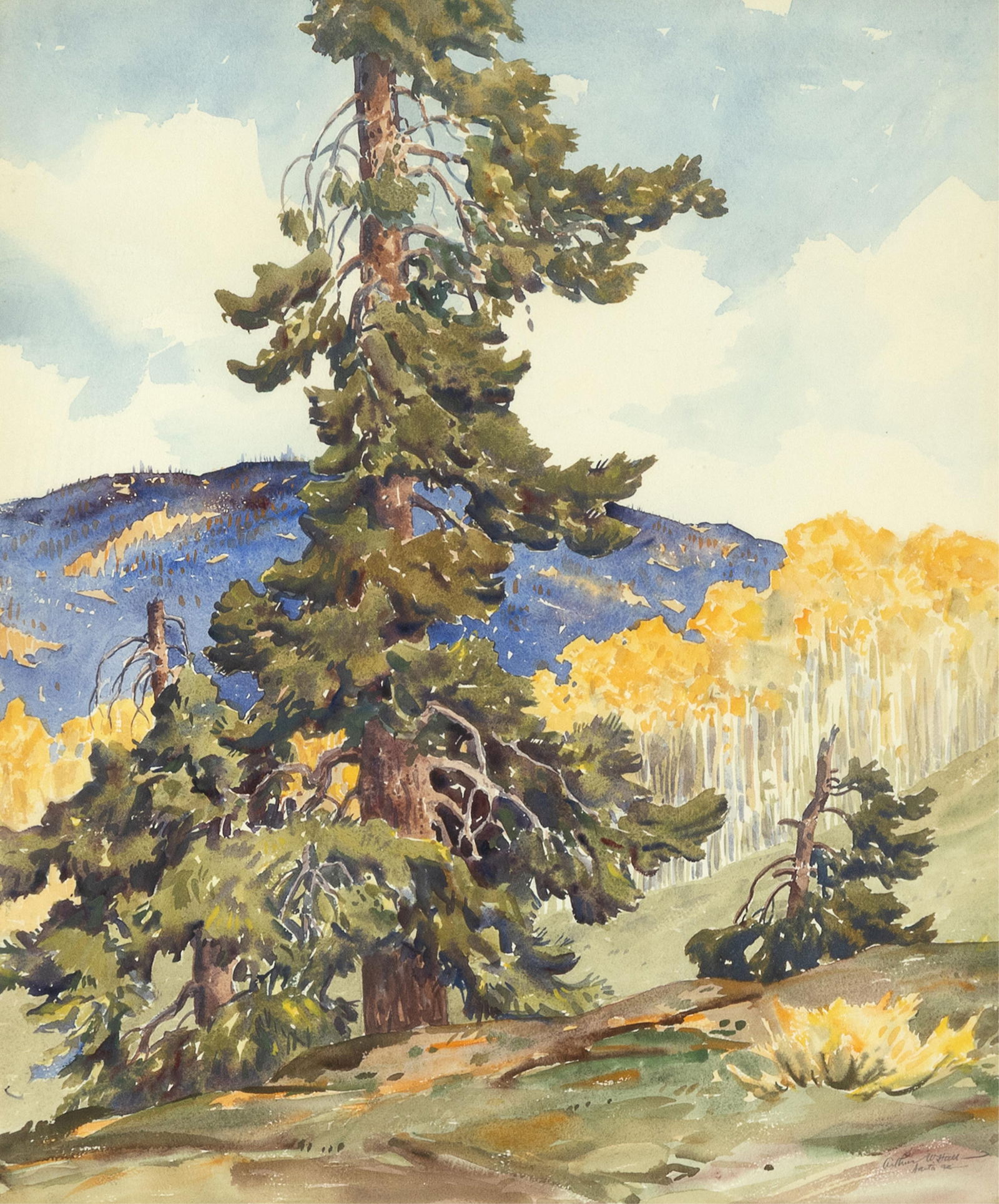 Arthur William Hall, Untitled (Santa Fe Mountain Scene): Arthur William Hall 1889 - 1981 Untitled (Santa Fe Mountain Scene) watercolor on paper signed and inscribed lower right: Arthur W. Hall / Santa Fe 23 3/4 x 19 1/2 in. (60.3 x 49.5 cm.), framed: 38