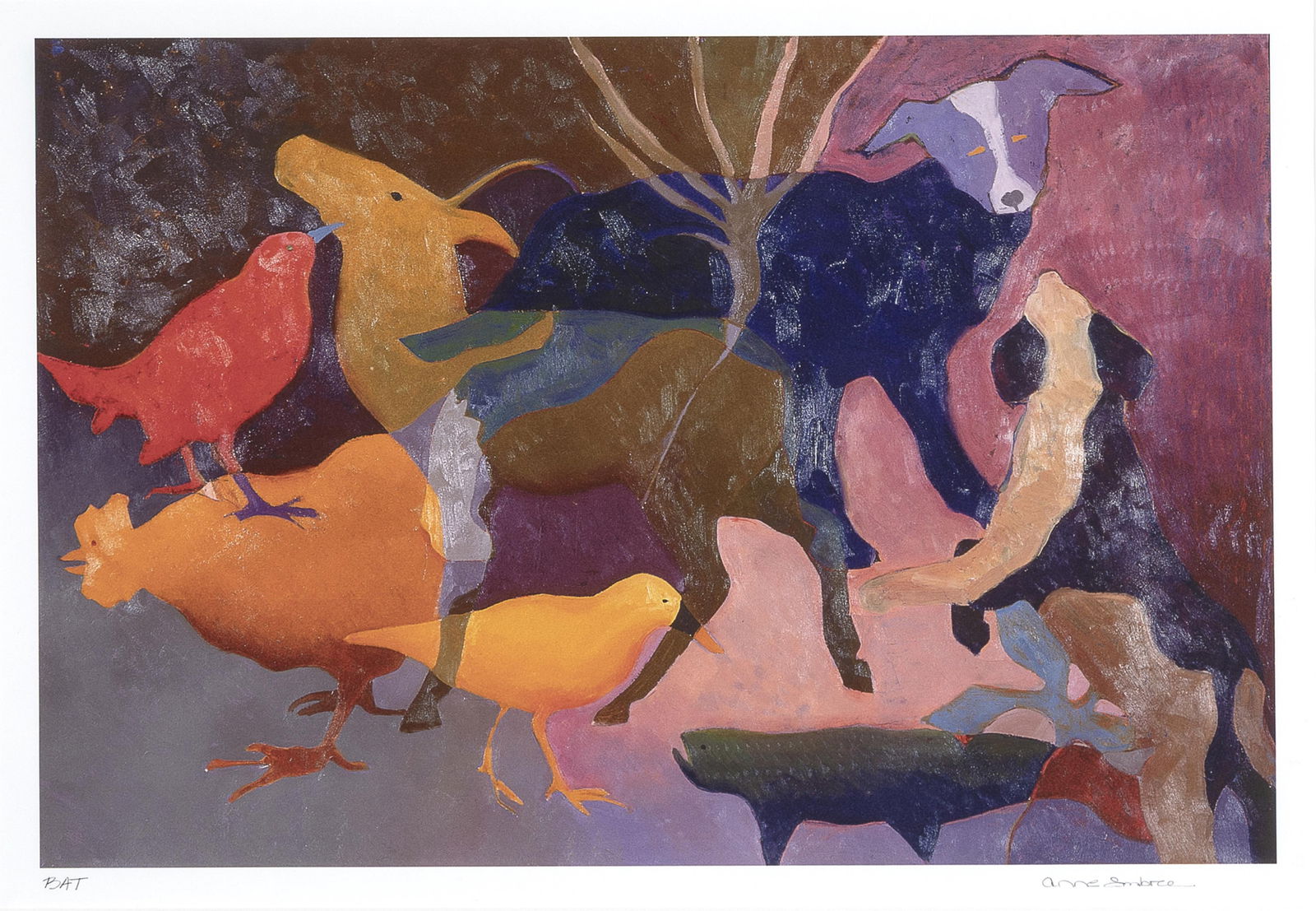 Anne Embree, Untitled (Animals): Anne Embree1946 - 2013Untitled (Animals)offset lithograph, Bon á Tirereditioned lower left: BATsigned lower right: Anne Embree16 1/8 x 32 1/4 in. (41 x 81.9 cm.), frame: 24 1/2 x 31 5/8 x 1 3/8 in. (
