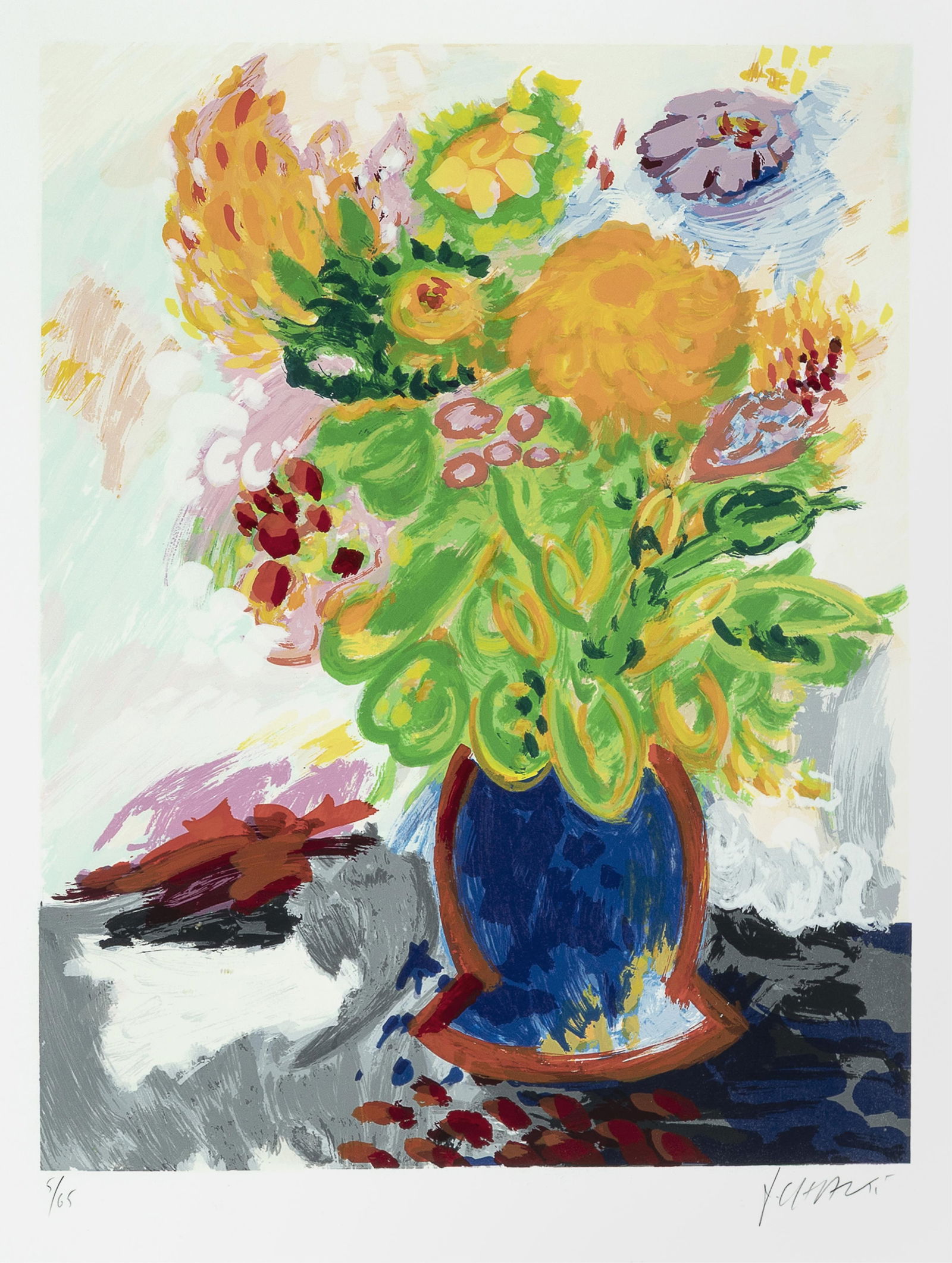 Yehouda Leon Chaki, Untitled (Floral Still-life): Yehouda Leon Chaki1938 - 2023Untitled (Floral Still-life)serigraph, edition 5 of 65editioned lower left: 5/65signed lower right: YChaki19 3/4 x 16 in. (50.2 x 40.6 cm.), frame: 30 1/4 x 23 1/8 x 1 1/8