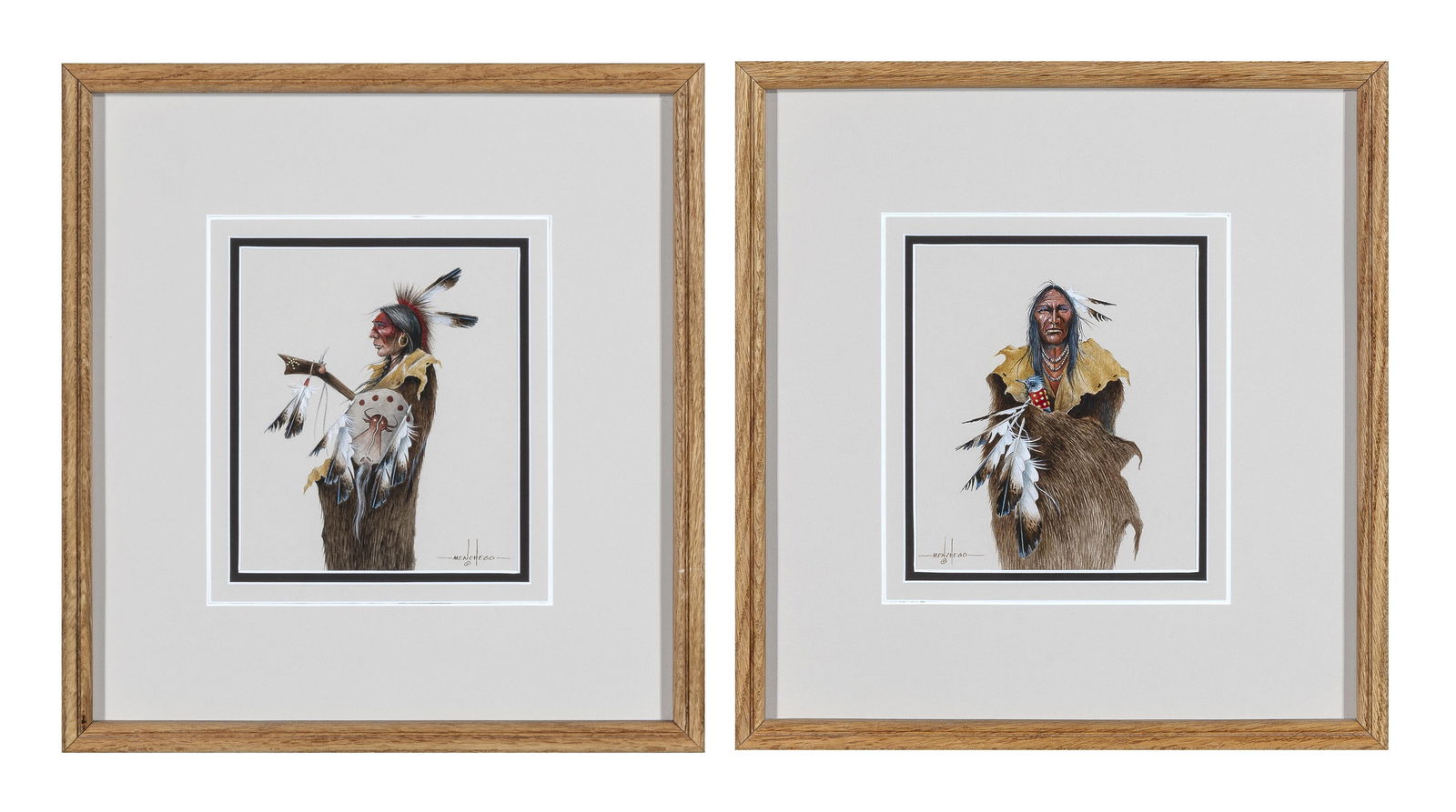 Art Menchego, Pair of Watercolors: Untitled (Men in Buffalo Robes) (1 of 5)