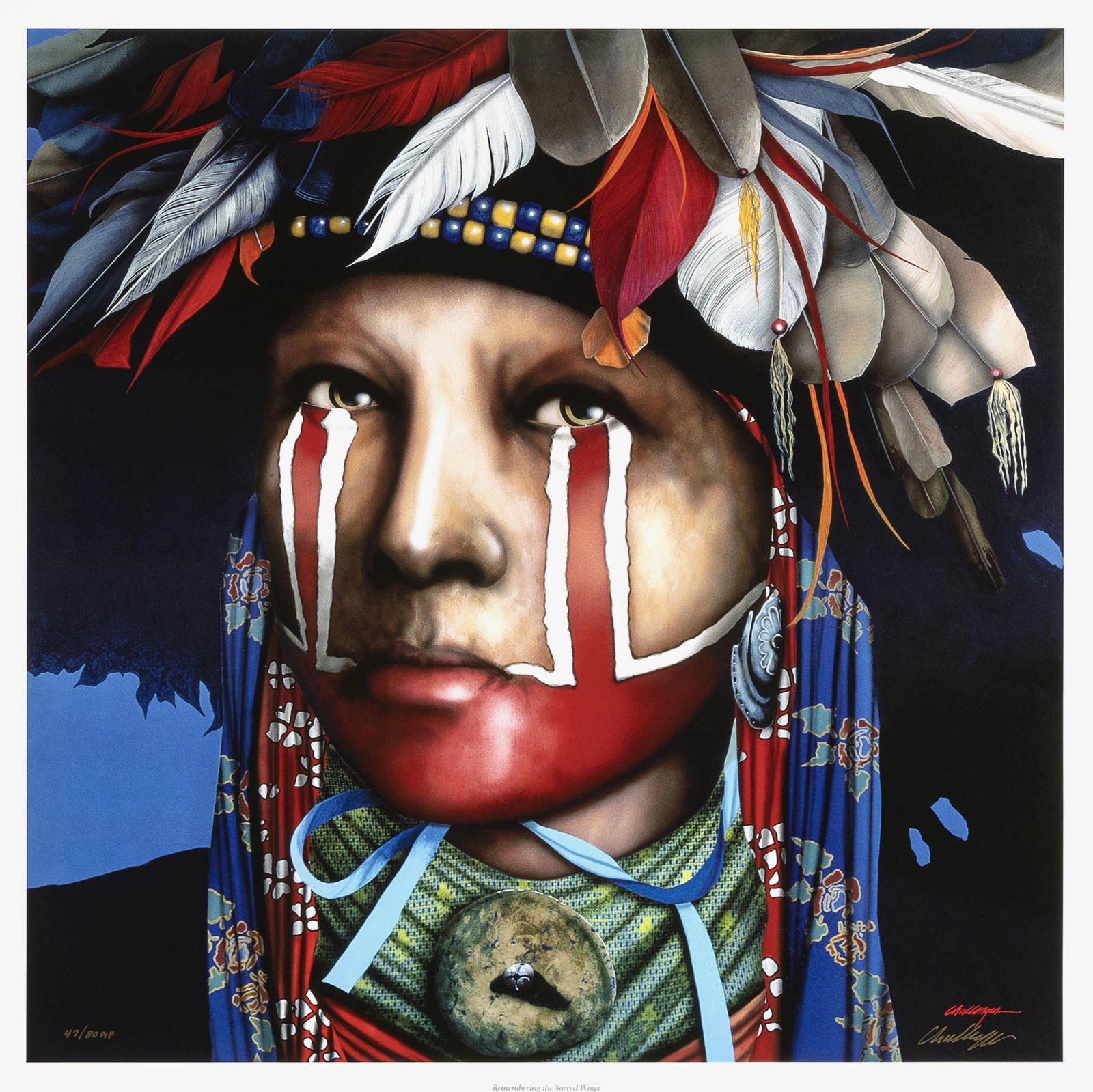 J. D. Challenger, Remembering the Sacred Ways, 1998: J. D. Challenger 1951 - 2023 Remembering the Sacred Ways, 1998 offset lithograph, artist's proof, edition 47 of 80 editioned lower left: 47/80AP signed lower right: Challenger / Challenger 