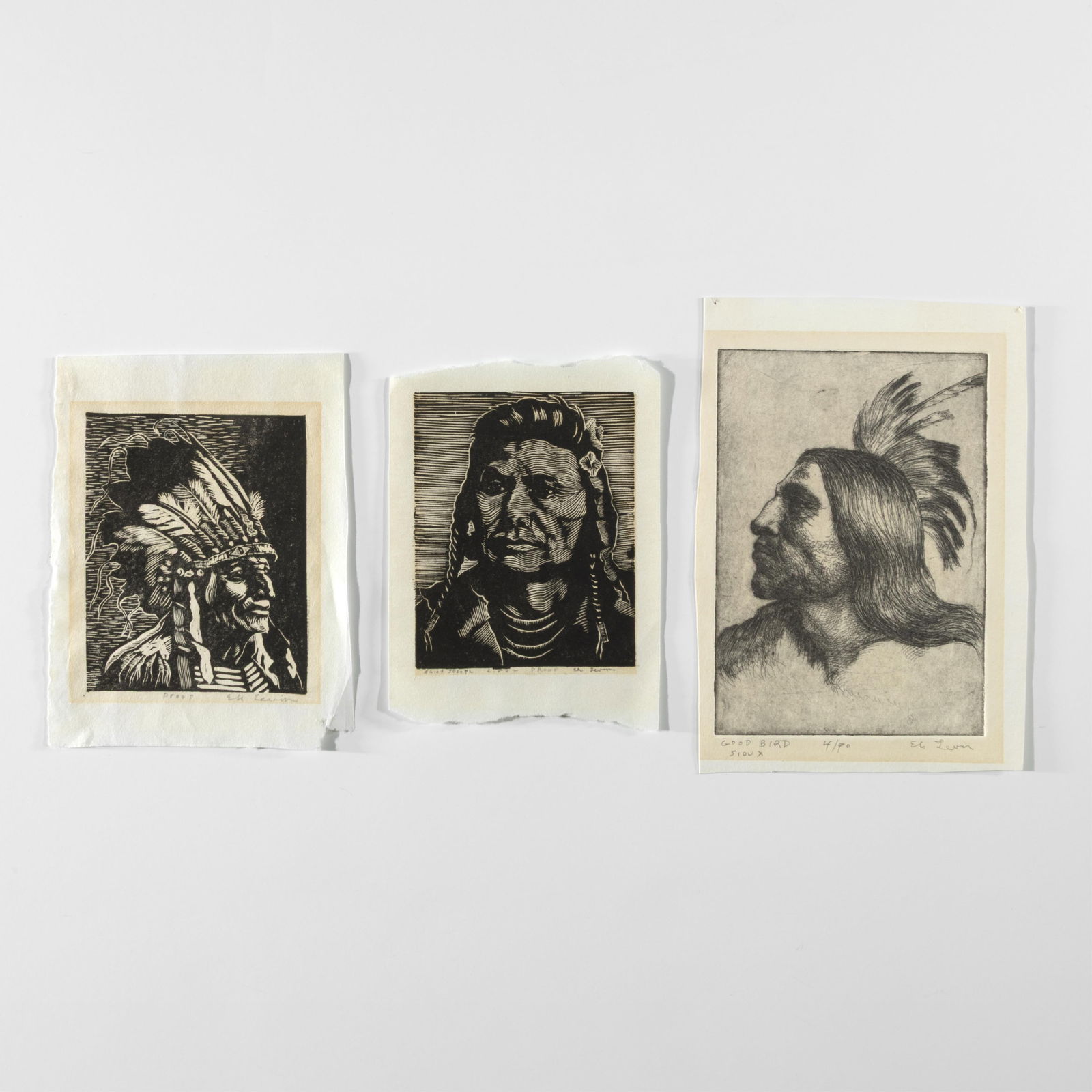 Eli Levin, Group of Three Prints: Good Bird Sioux + Chief Joseph + Untitled (Native American in (1 of 4)
