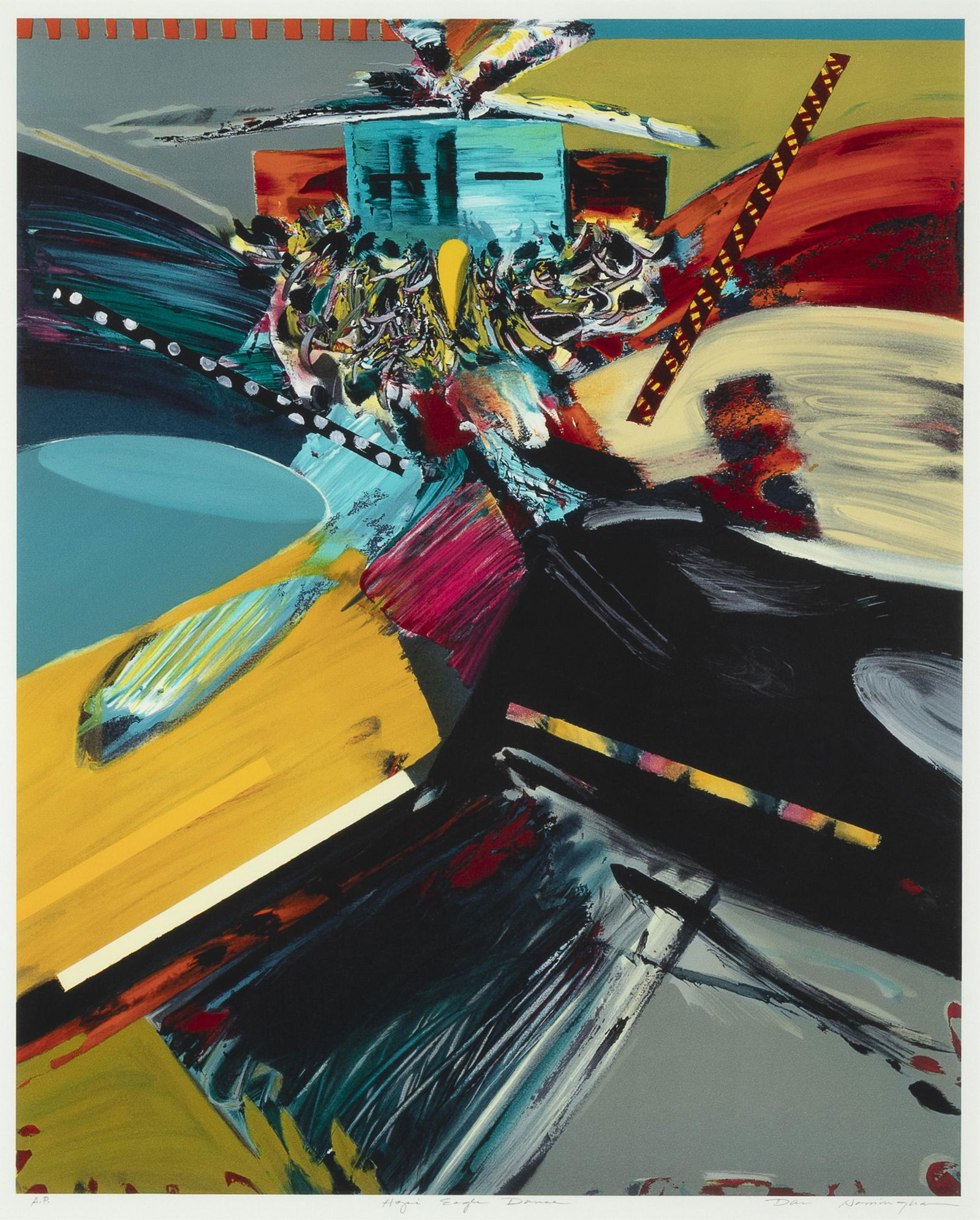 Dan Namingha, Hopi Eagle Dance, 1996: Dan Namingha Hopi, b. 1950 Hopi Eagle Dance, 1996 lithograph, artist's proof editioned lower left: A.P. titled lower center: Hopi Eagle Dance signed lower right: Dan Namingha 30 3/8 x 24 in. (77.2 x