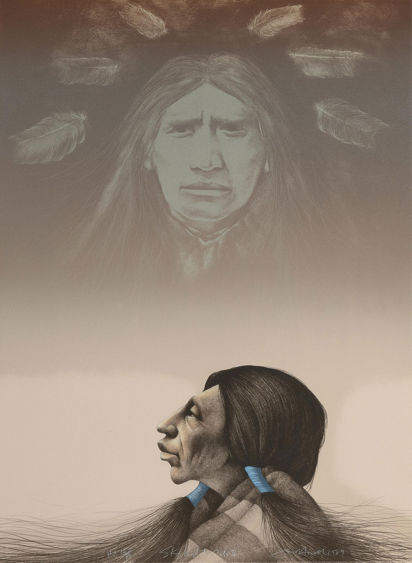 Frank Howell, Sky Prophet (State II), 1989: Frank Howell Lakota Sioux, 1937 - 1997 Sky Prophet (State II), 1989 hand-colored lithograph, edition 12 of 40 editioned, titled, signed, and dated lower center: H.C. 12/40 Sky Prophet, State II Frank
