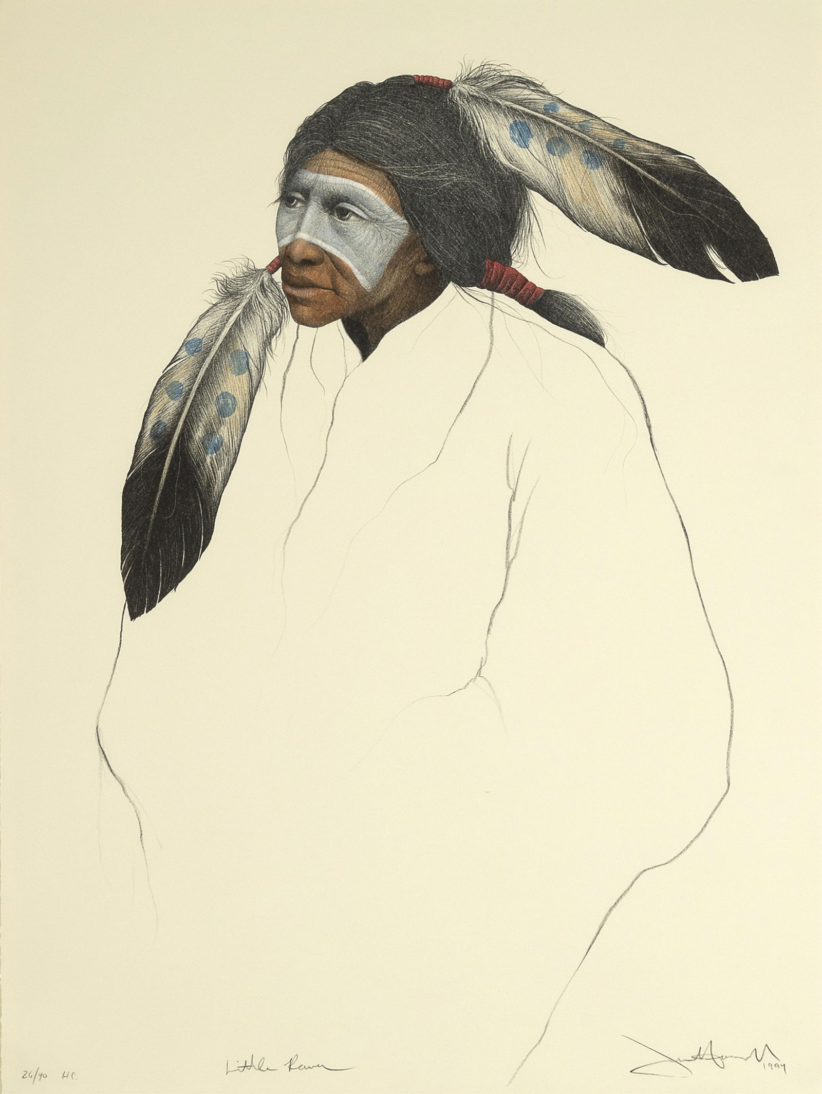 Frank Howell, Little Raven, 1994: Frank Howell 1937 - 1997 Little Raven, 1994 hand-colored lithograph, edition 26 of 40 editioned lower left: 26/40 H.C. titled lower center: Little Raven signed and dated lower right: Frank Howell /