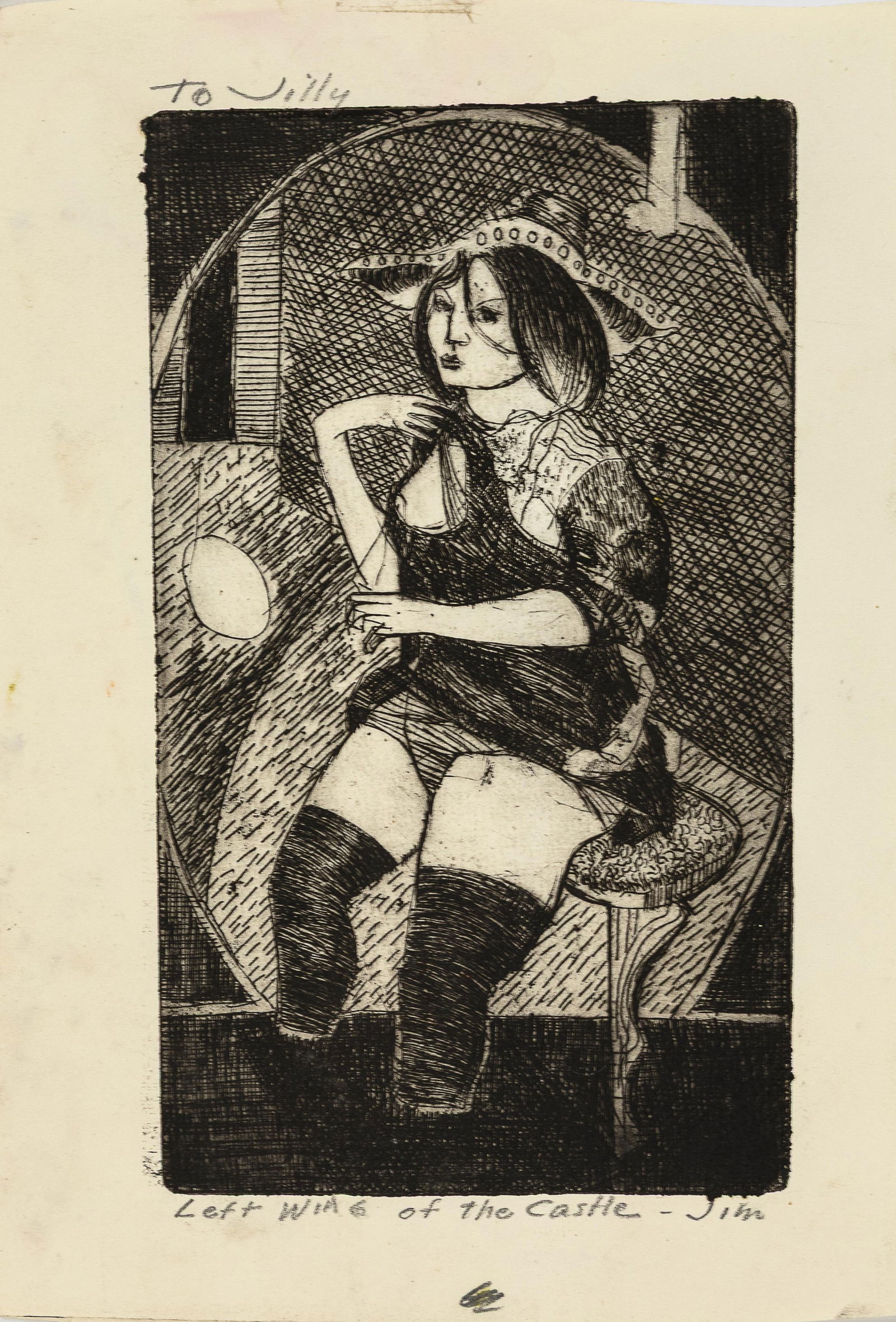 James Granberry Davis, Left Wing of the Castle: James Granberry Davis 1931 - 2016 Left Wing of the Castle etching inscribed upper left: To Jilly titled and signed lower margin: Left WinG of the Castle - Jim inscribed verso: I am really sorry. 9 x