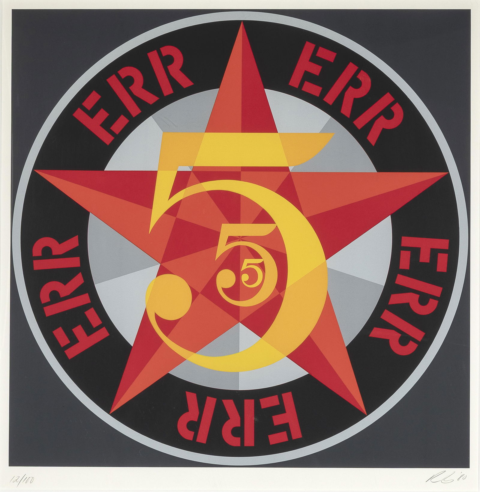 Robert Indiana, ERR (American Dream No. 5), 1980: Robert Indiana1928 - 2018ERR (American Dream No. 5), 1980serigraph, edition 12 of 100editioned lower left: 12/100initialed and dated lower right: RI '80printer's chop lower left: DOMBERGER SCREENPRINT