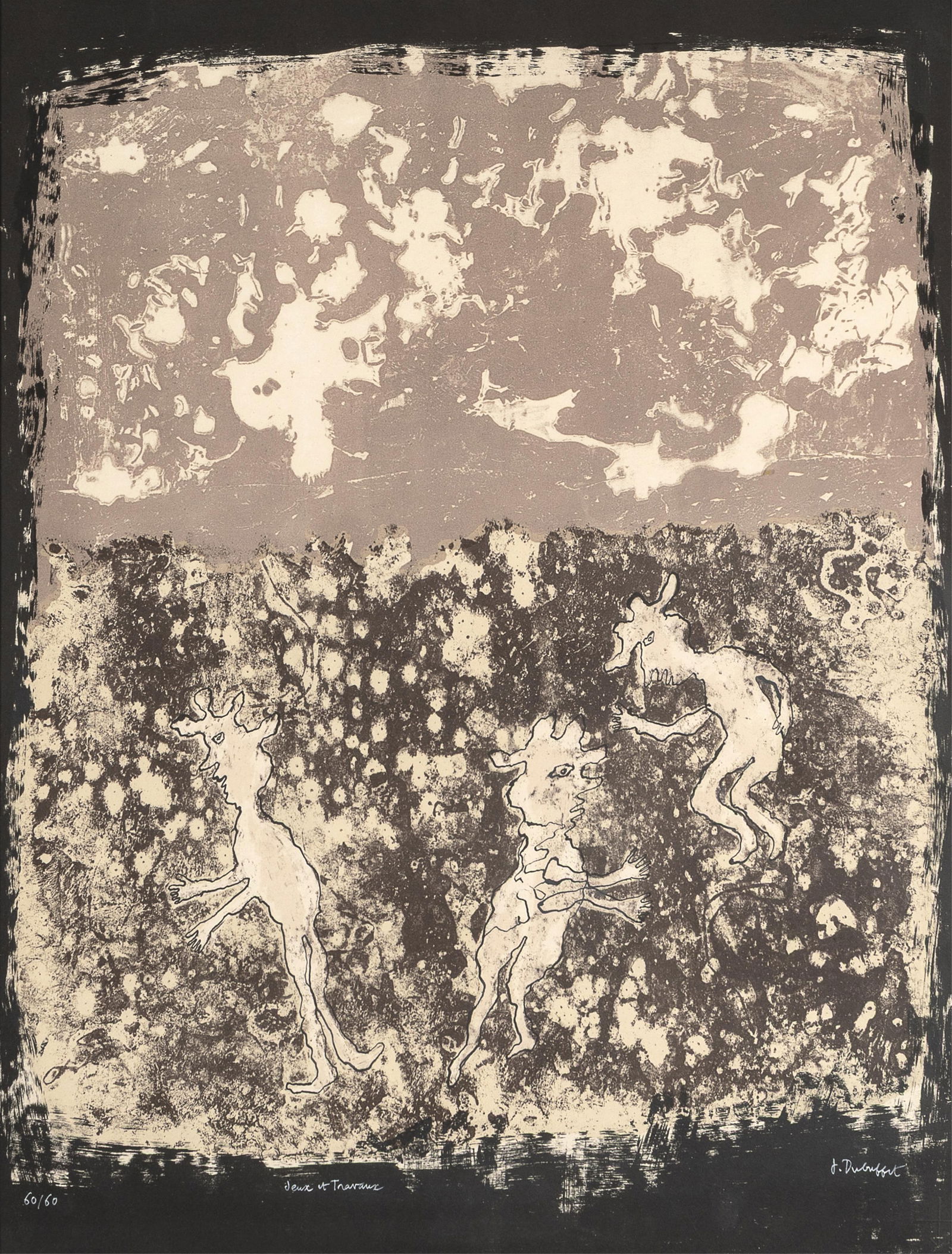 Jean Dubuffet, Jeux et Travaux, 1953: Jean Dubuffet French, 1901-1985 Jeux et Travaux, 1953 lithograph on Arches, edition 60 of 60 editioned lower left: 60/60 titled left of lower center: Jeux et Travaux signed lower right: J. Dubuffet 