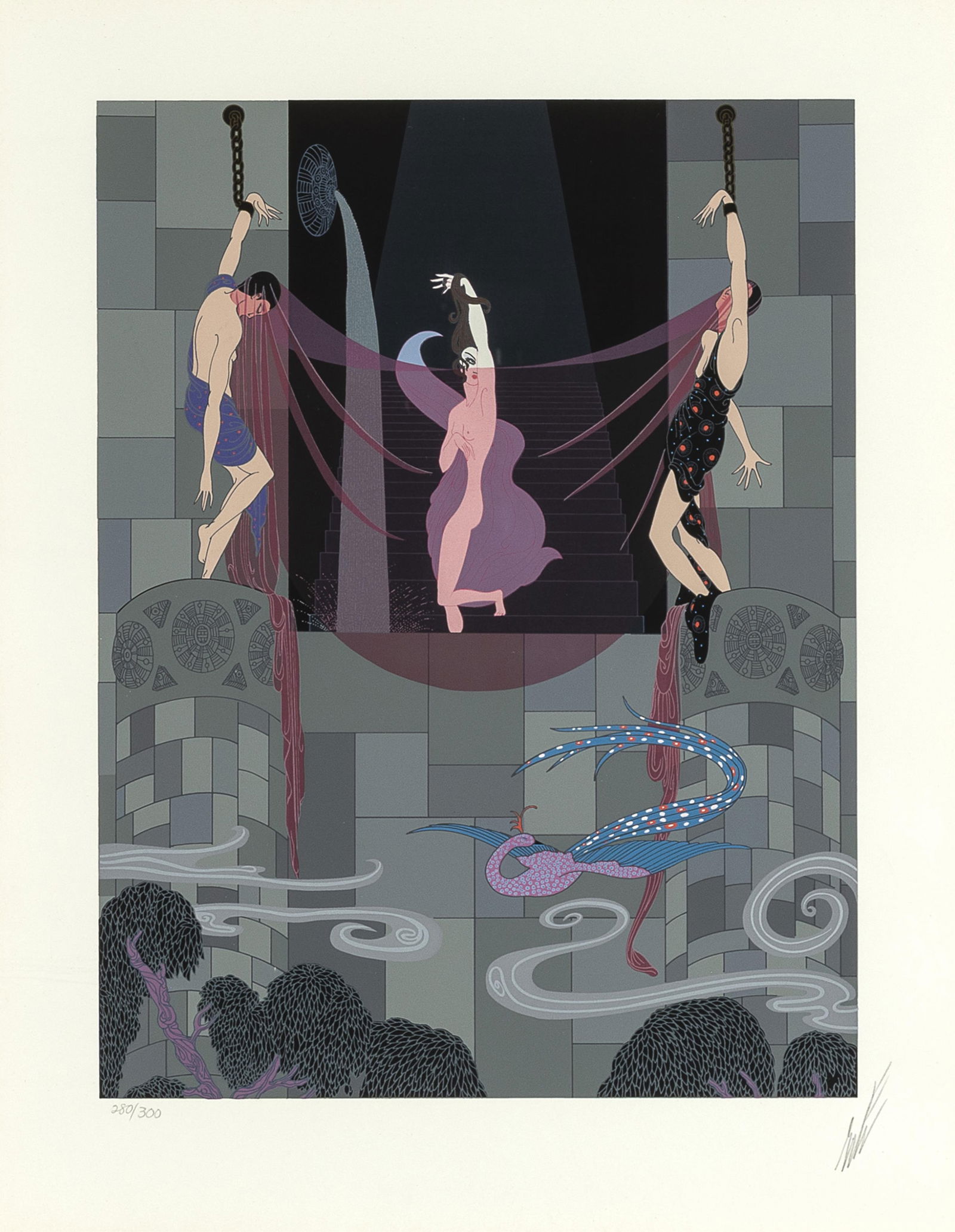 Romain de Tirtoff Erte, The Chaste Susanna: Romain de Tirtoff Erte 1892 - 1990 The Chaste Susanna serigraph, edition 280 of 300 editioned lower left: 280/300 signed lower right: [artist's signature] 17 x 13 in. (43.2 x 33 cm.), frame: 32 1/4 x