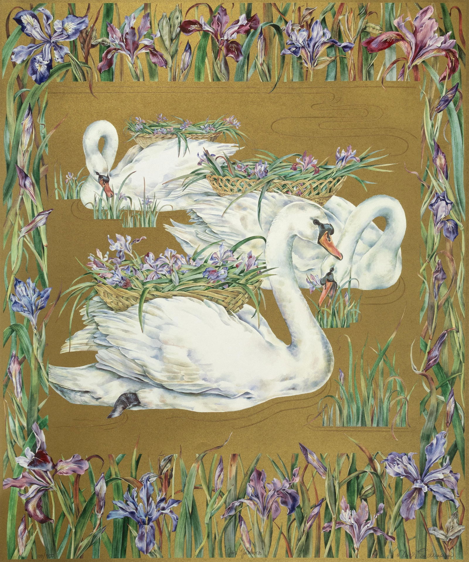 Heidi Endemann, Iris Gatherers: Heidi Endemann 20th Century Iris Gatherers offset lithograph, serigraph, edition 107 of 950 editioned lower left: 107 / 950 titled lower center: "Iris Gatherers" signed lower right: © Heidi Endemann