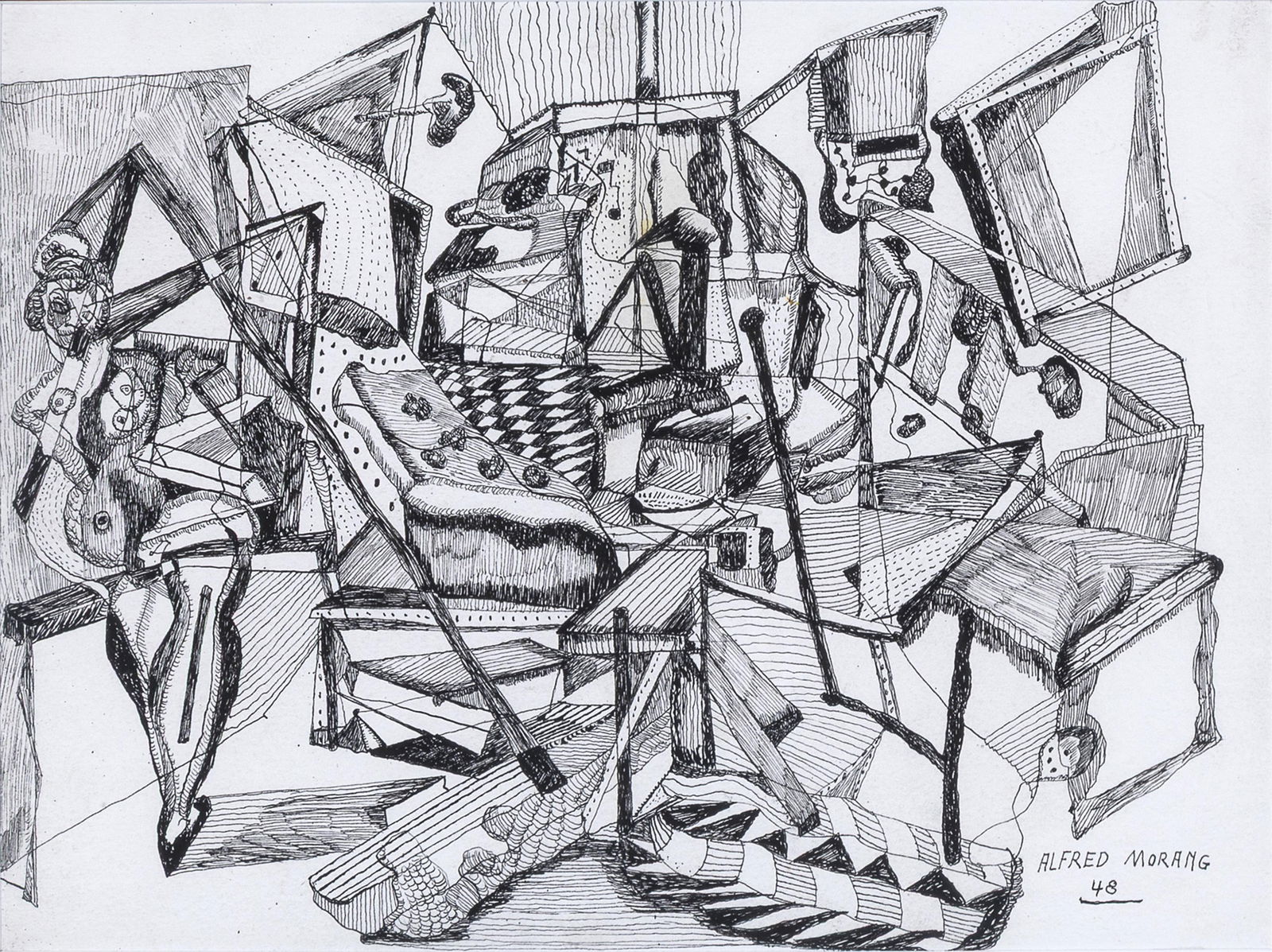 Alfred Gwynne Morang, Untitled, 1948: Alfred Gwynne Morang 1901 - 1958 Untitled, 1948 ink on paper signed and dated lower right: ALFRED MORANG / 48 9 3/4 x 13 1/4 in. (24.8 x 33.7 cm.), frame: 17 x 20 1/2 x 1/2 in. (43.2 x 52.1 x 1.3