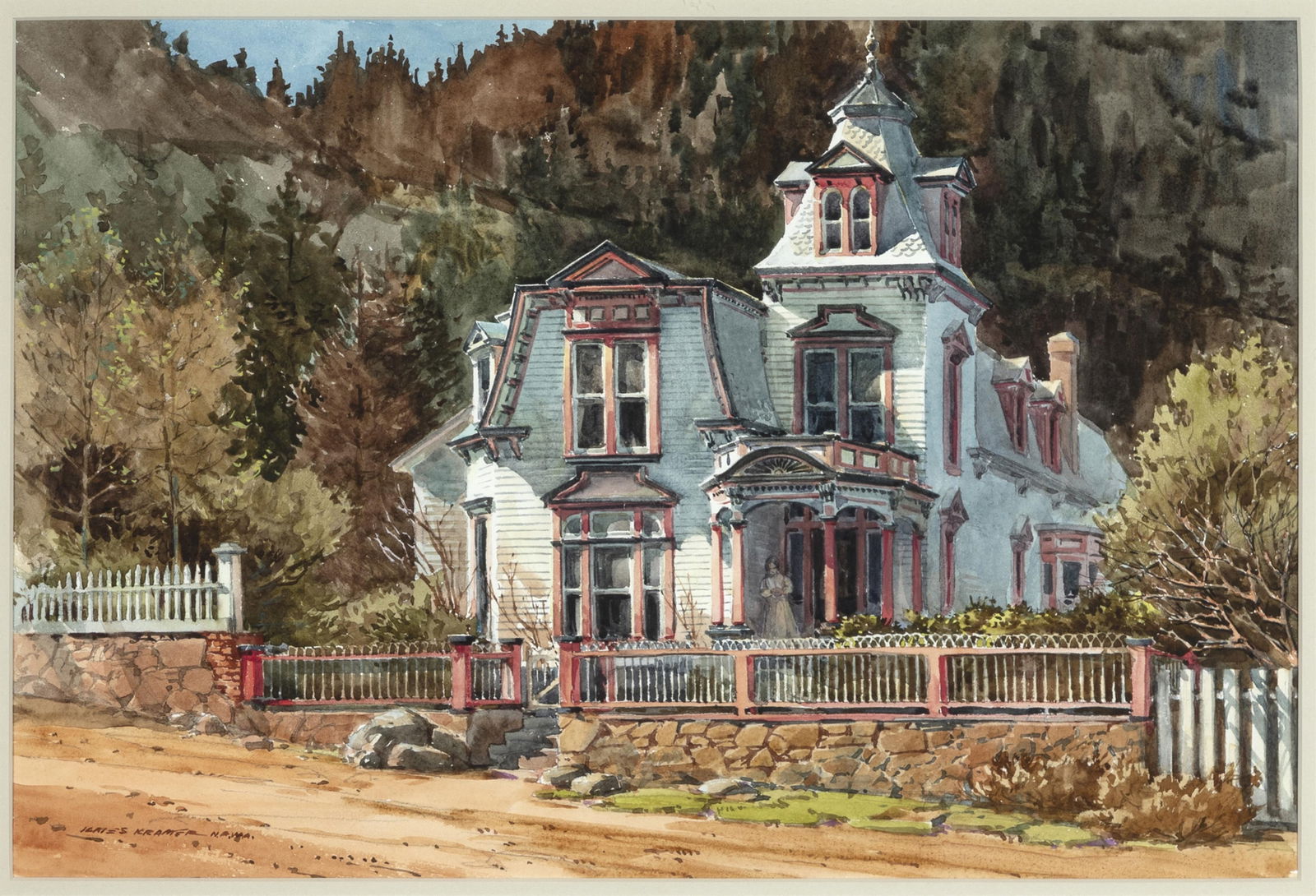 James Kramer, Maxwell House (Georgetown, Colorado): James Kramer b. 1927 Maxwell House (Georgetown, Colorado) watercolor on paper signed lower left: JAMES KRAMER N.A.W.A. 13 7/8 x 20 3/4 in. (35.2 x 52.7 cm.), frame: 23 5/8 x 30 1/2 x 7/8 in. (60 x