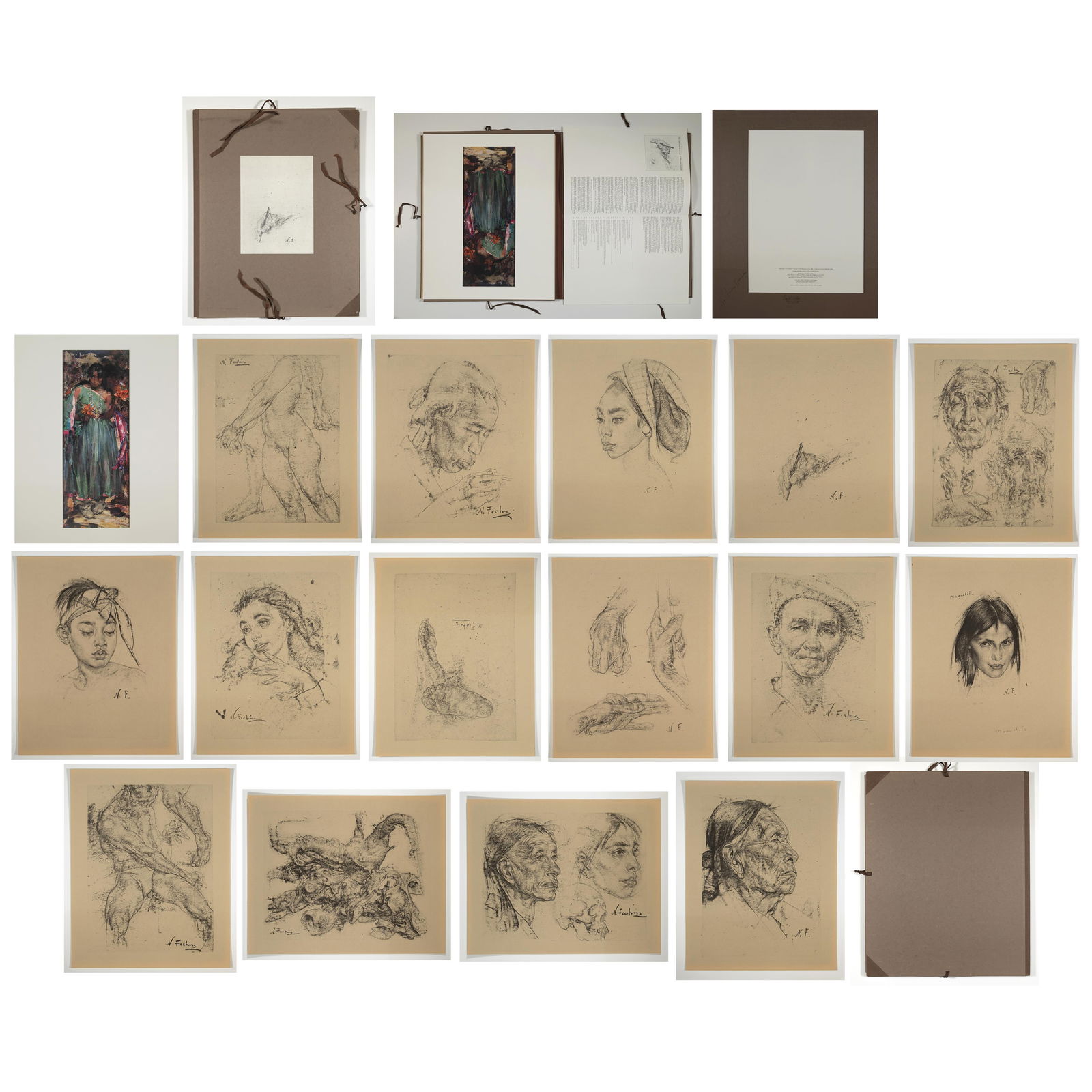 after Nicolai Ivanovich Fechin, The Charcoal Drawings of Nicolai Fechin, 1978: after Nicolai Ivanovich Fechin Russian, 1881 - 1955 The Charcoal Drawings of Nicolai Fechin, 1978 offset lithograph, edition 121 of 300 hardcover, deluxe edition portfolio of 15 monochrome prints