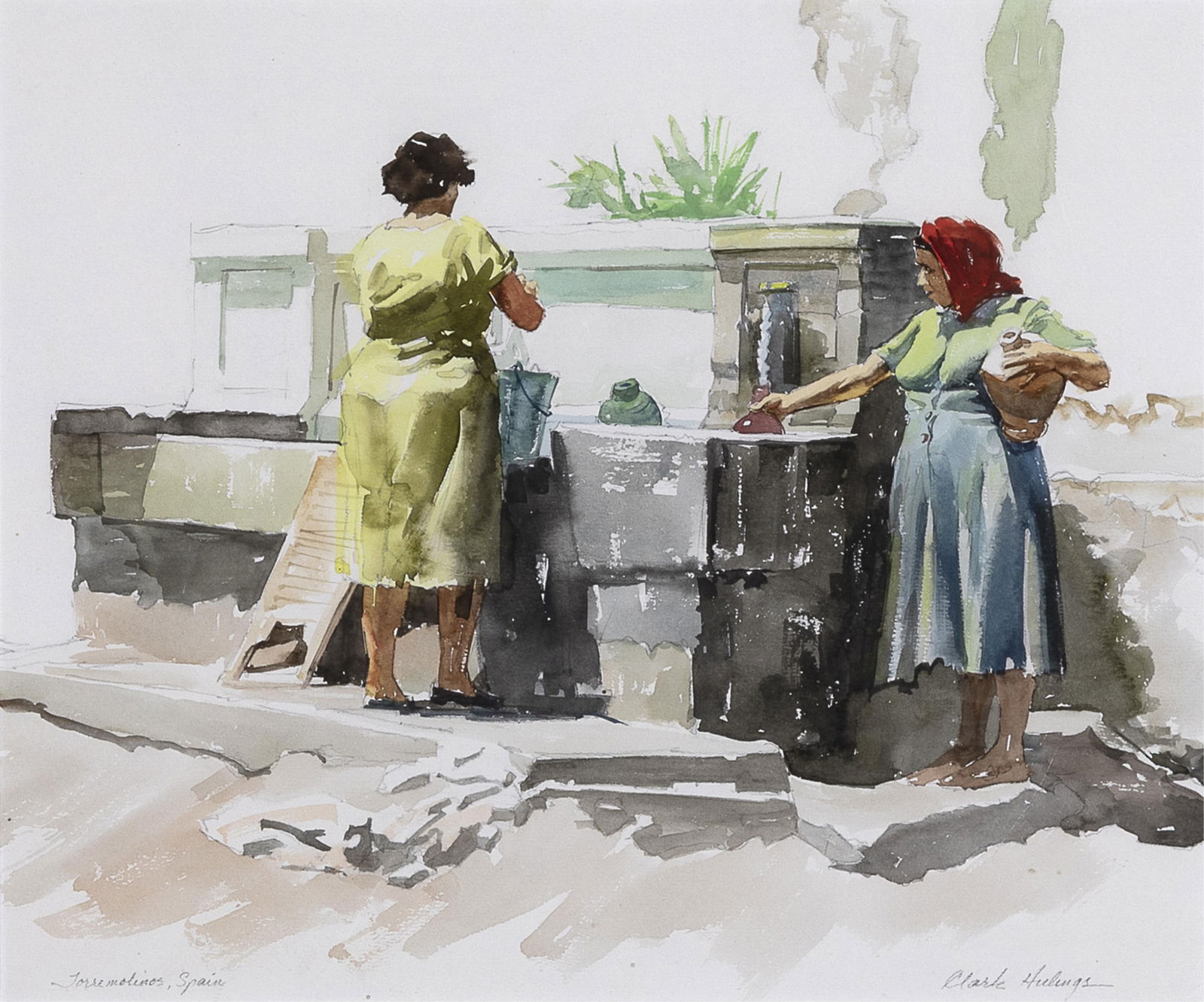 Clark Hulings, Torremolinos, Spain: Clark Hulings 1922 - 2011 Torremolinos, Spain watercolor on paper titled lower left: Torremolinos, Spain signed lower right: Clark Hulings 13 x 15 1/2 in. (33 x 39.4 cm.), frame: 23 1/2 x 25 5/8 x 1